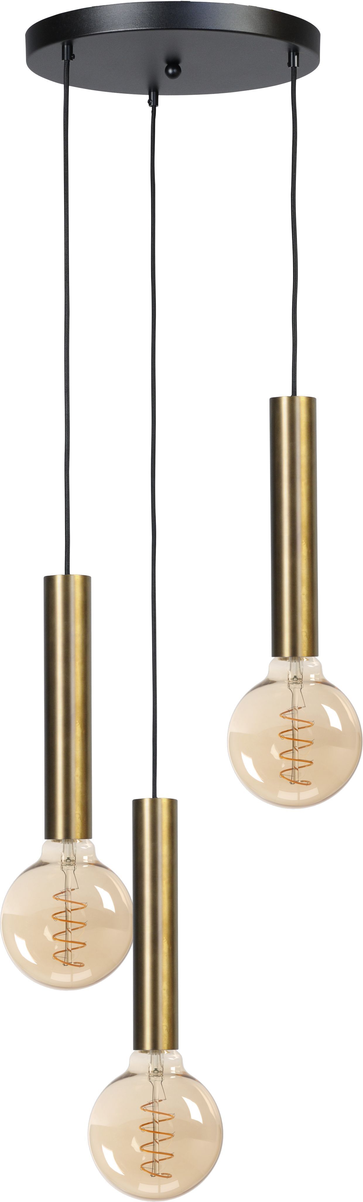 Lampe à suspendre noire laiton réglable 3 suspensions pour E27
