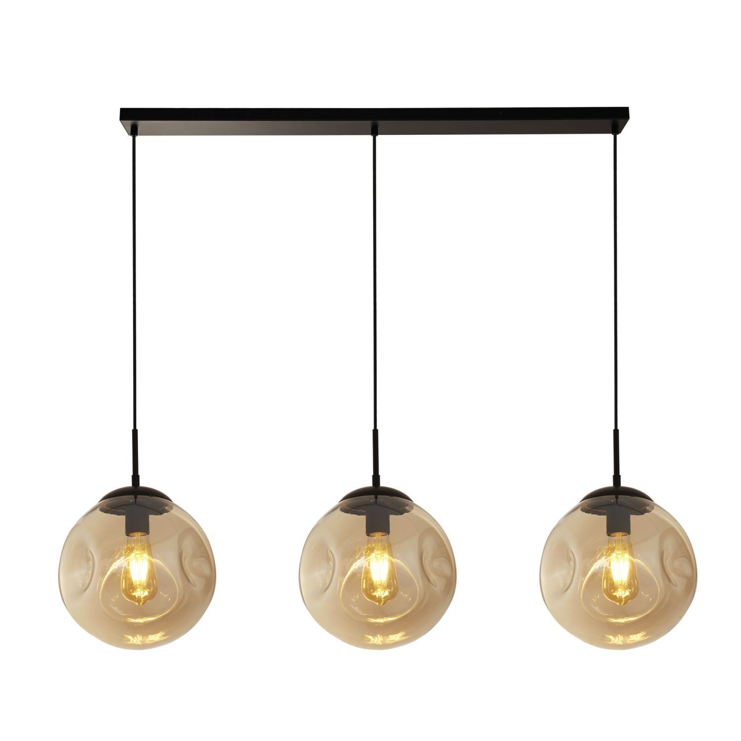 Lampe à suspendre 3 flammes E27 Noir Champagne Abat-jour sphérique