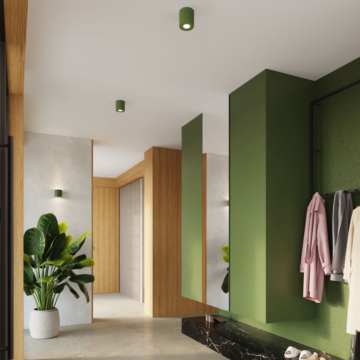 Aufbaustrahler Beton Olivgrün GU10 B:10 cm Modern Drinnen, Innenarchitektur, Pflanze, Fußboden