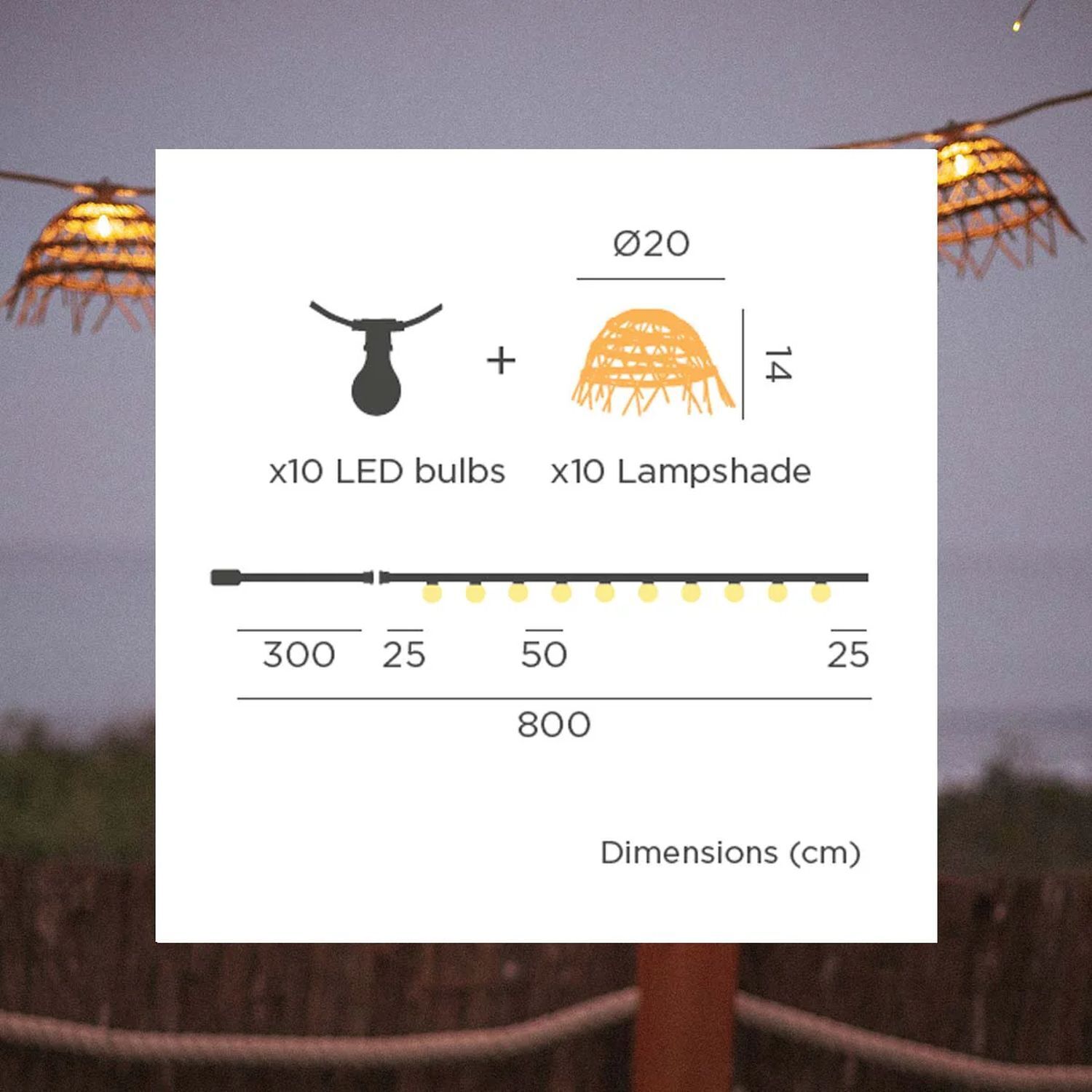 Guirlande lumineuse solaire LED 1800 K 5 m de long jute fibre naturelle Text, Visitenkarte, Papier