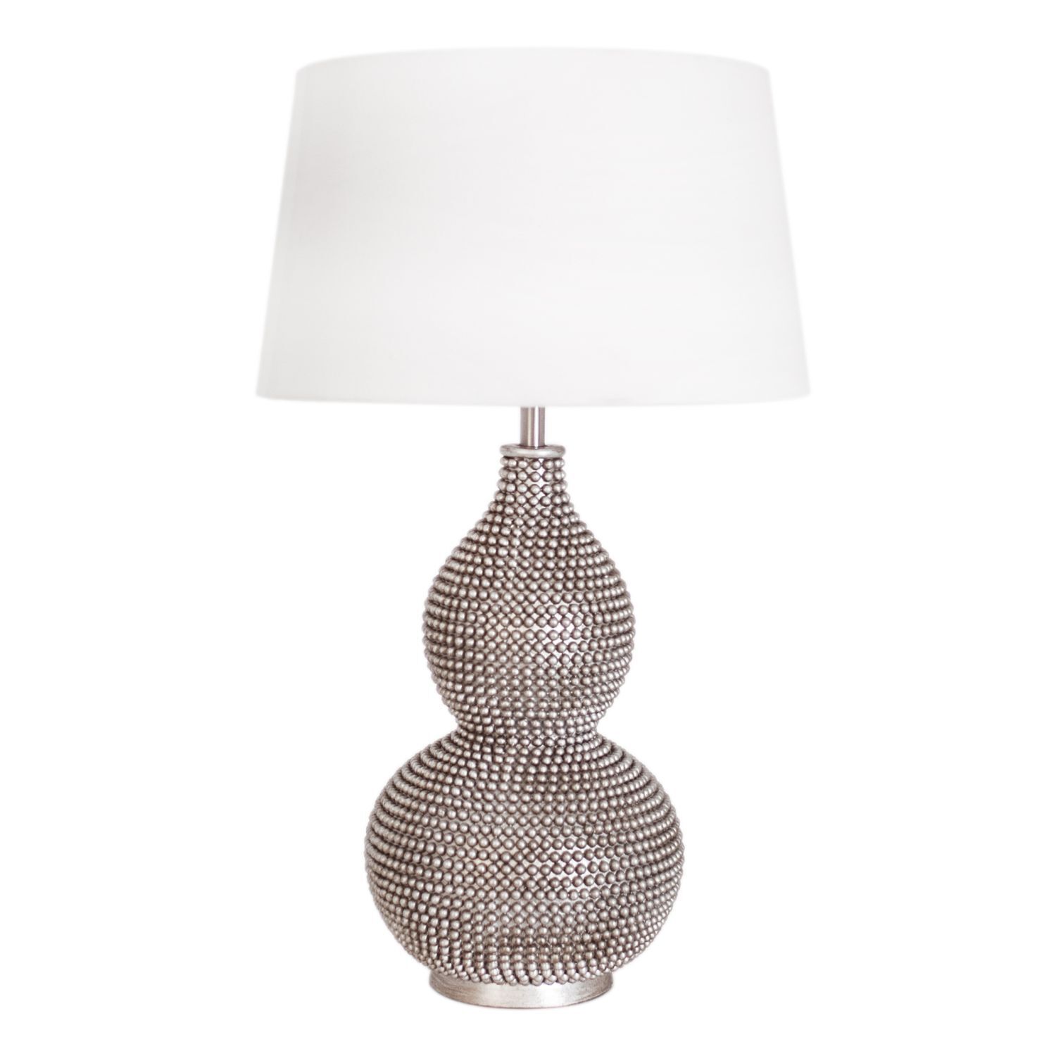 Lampe de chevet tissu métal E27 56,5 cm en argent blanc