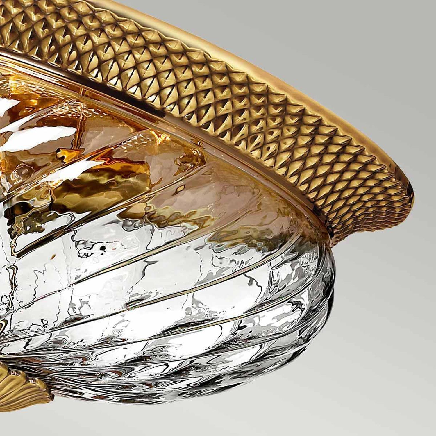 Deckenlampe Messing Glas rund D: 36,1 cm 3x E27 ANABELL 8 Glaskrug, Glasbehälter, Goldfarbene Akzente, Mustertextur, Kugelförmiger Deckel