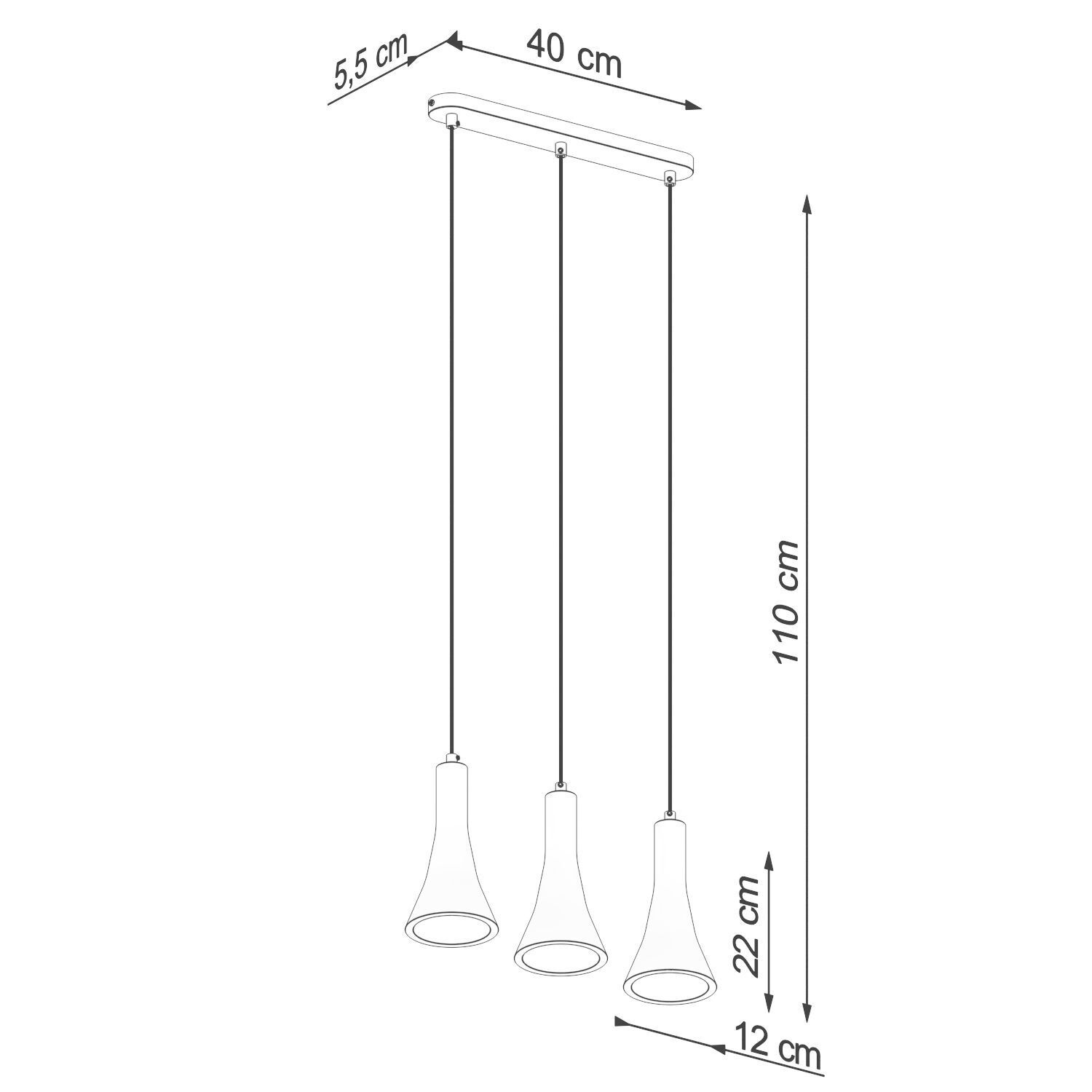Pendelleuchte Beton Grau Schwarz E14 46 cm 3-flammig hängelampe, pendelleuchte, 3-lampe, gläser, e27