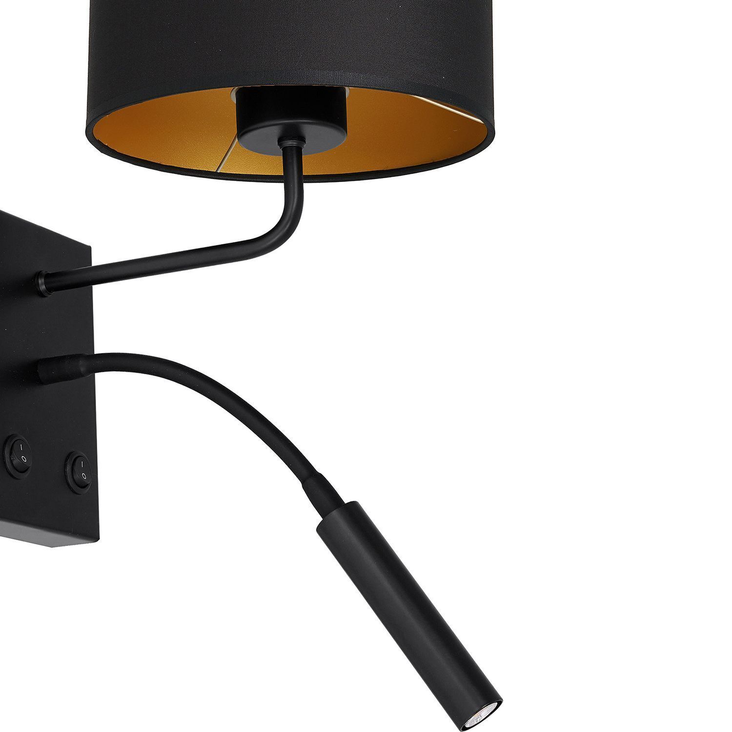 Wandlampe Schwarz Gold Stoff Lesearm E27 G9 wohnlich Lampe, Lampenschirm
