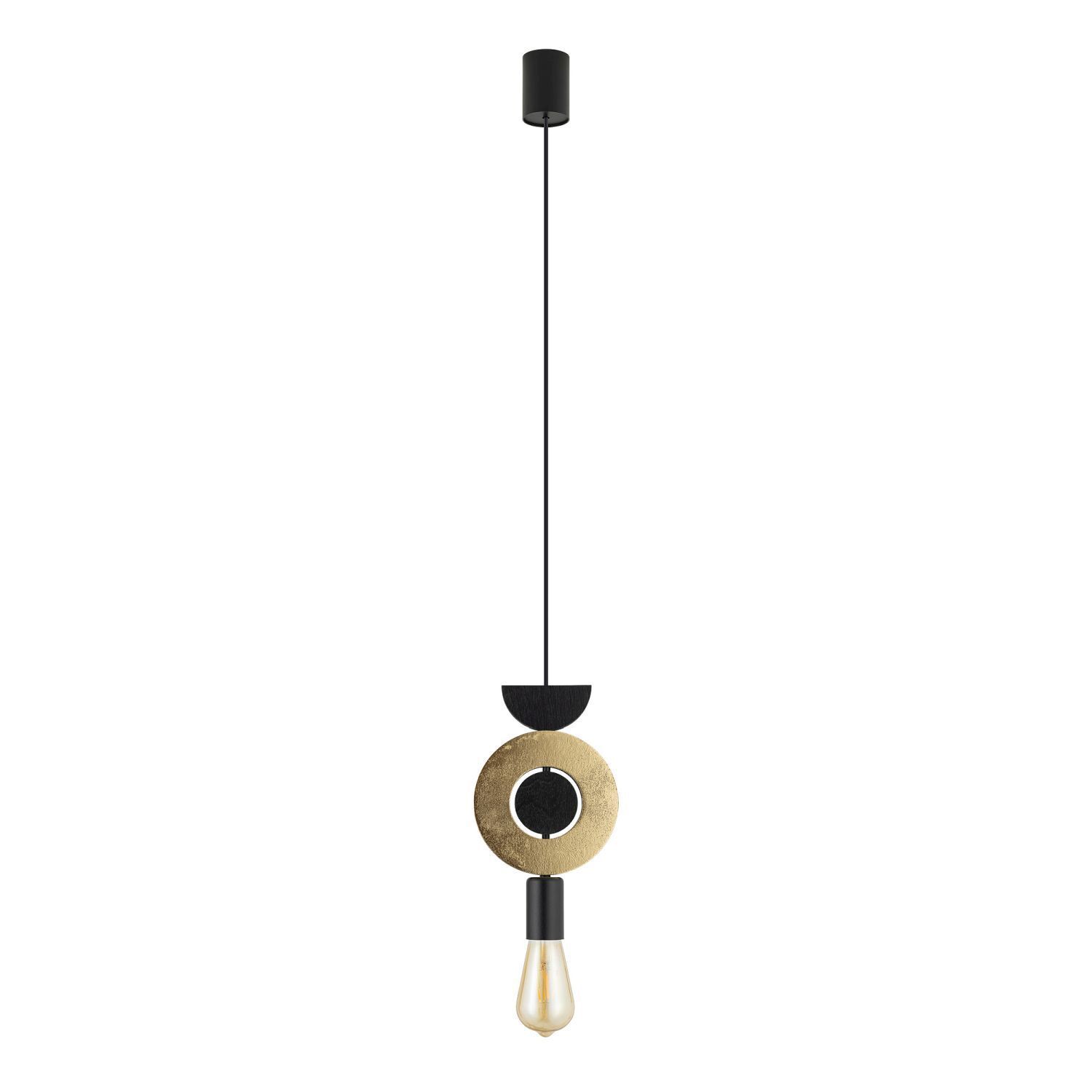 Lampe à suspendre bois métal chaleureux Ø16 cm E27 en or