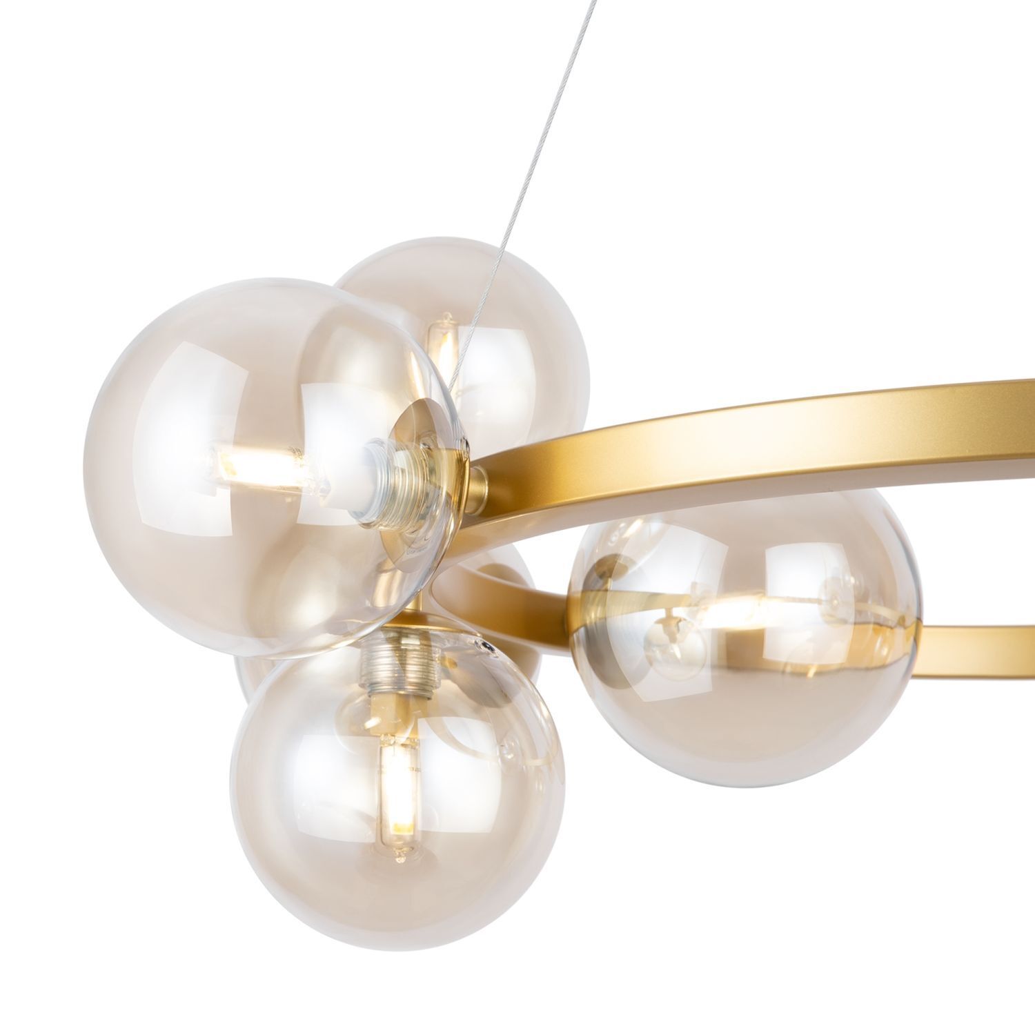 Lampe à suspendre verre fumé métal G9 67 cm large abat-jour sphérique