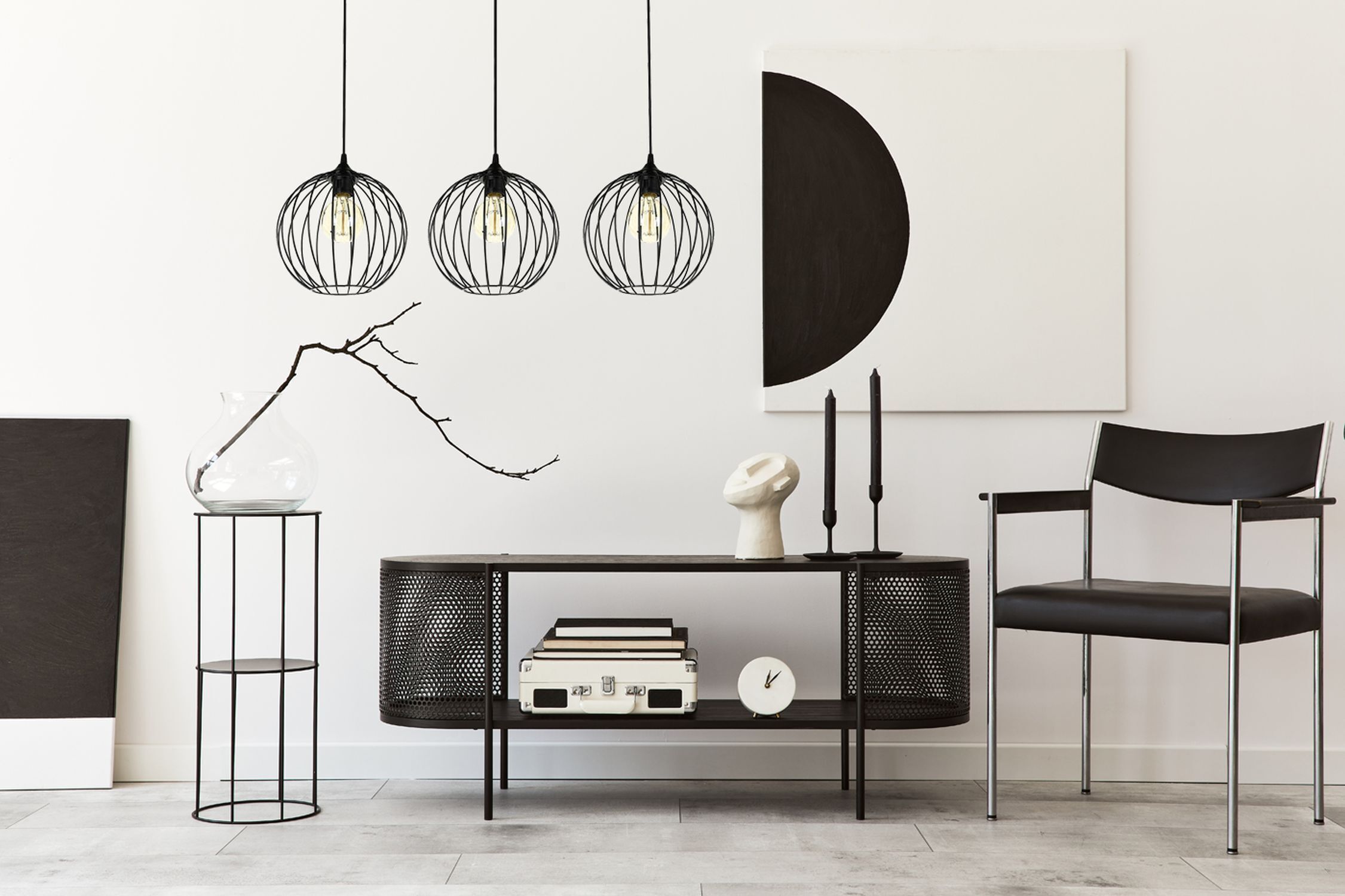 Lampe à suspendre E27 Noir Métal 3 flammes L:70 cm Fil de fer
