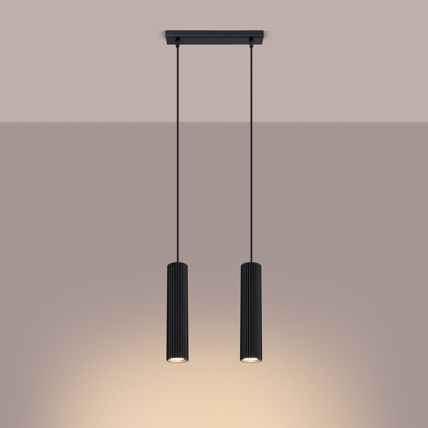Suspension Noir L : 30 cm Aluminium GU10 2 flammes