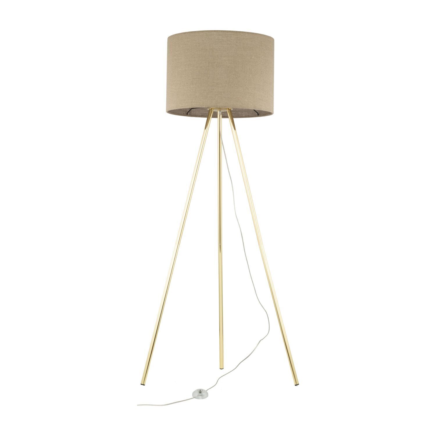 Lampadaire tripode Or Marron 160 cm Métal Lin E27