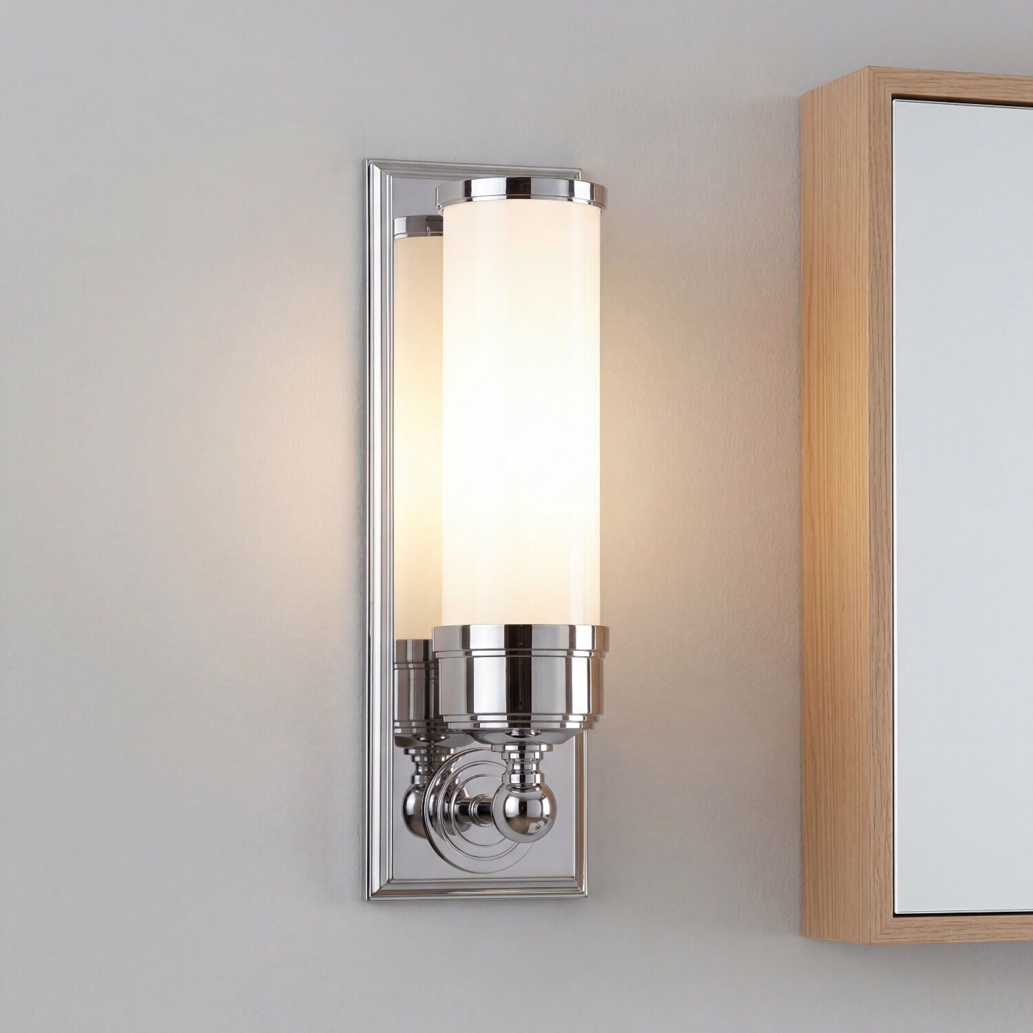 Wandleuchte, Wandlampe, Chrom, Metall, Glas