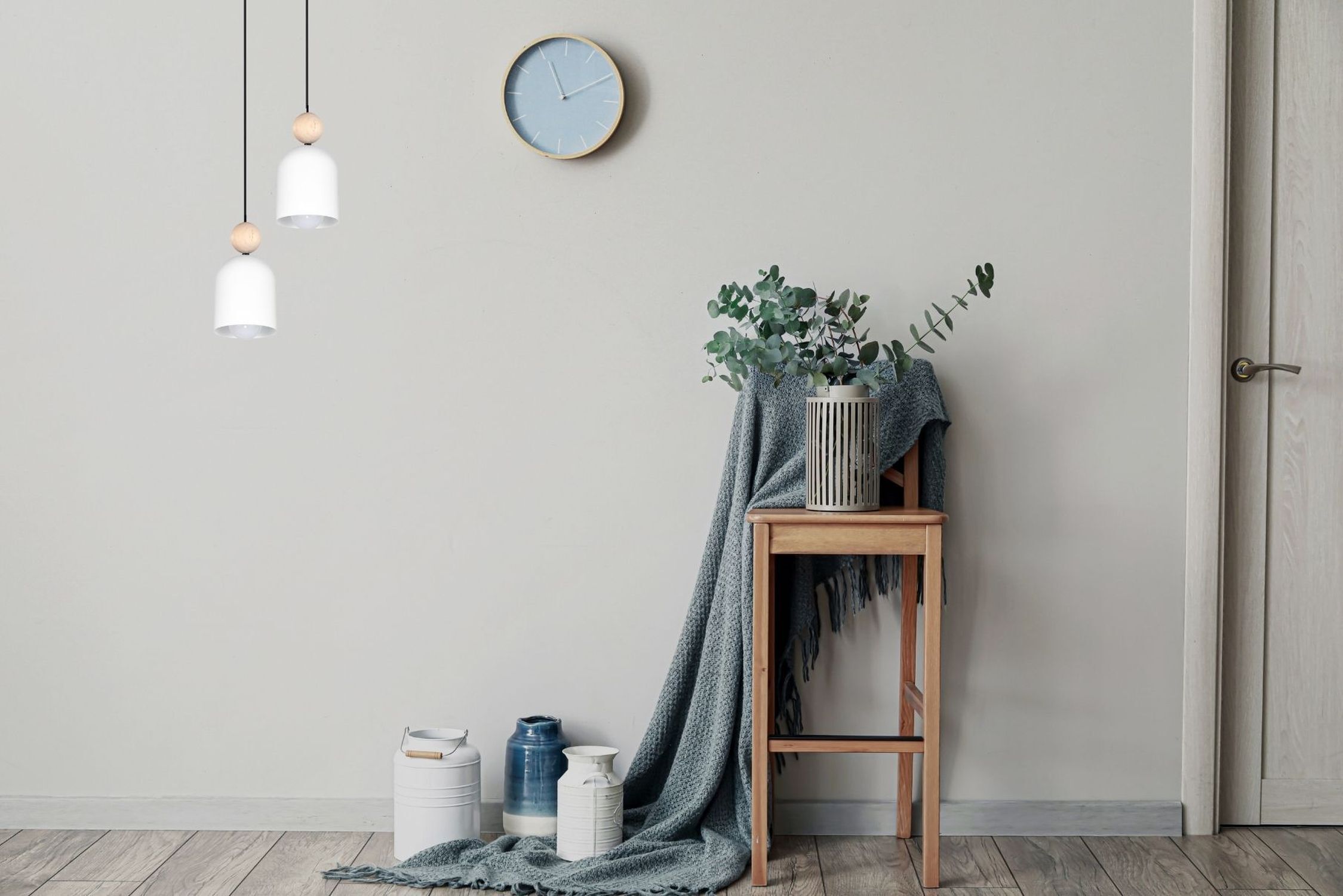 Suspension ronde Blanc Métal Bois 2flmg E27 Ø21 cm