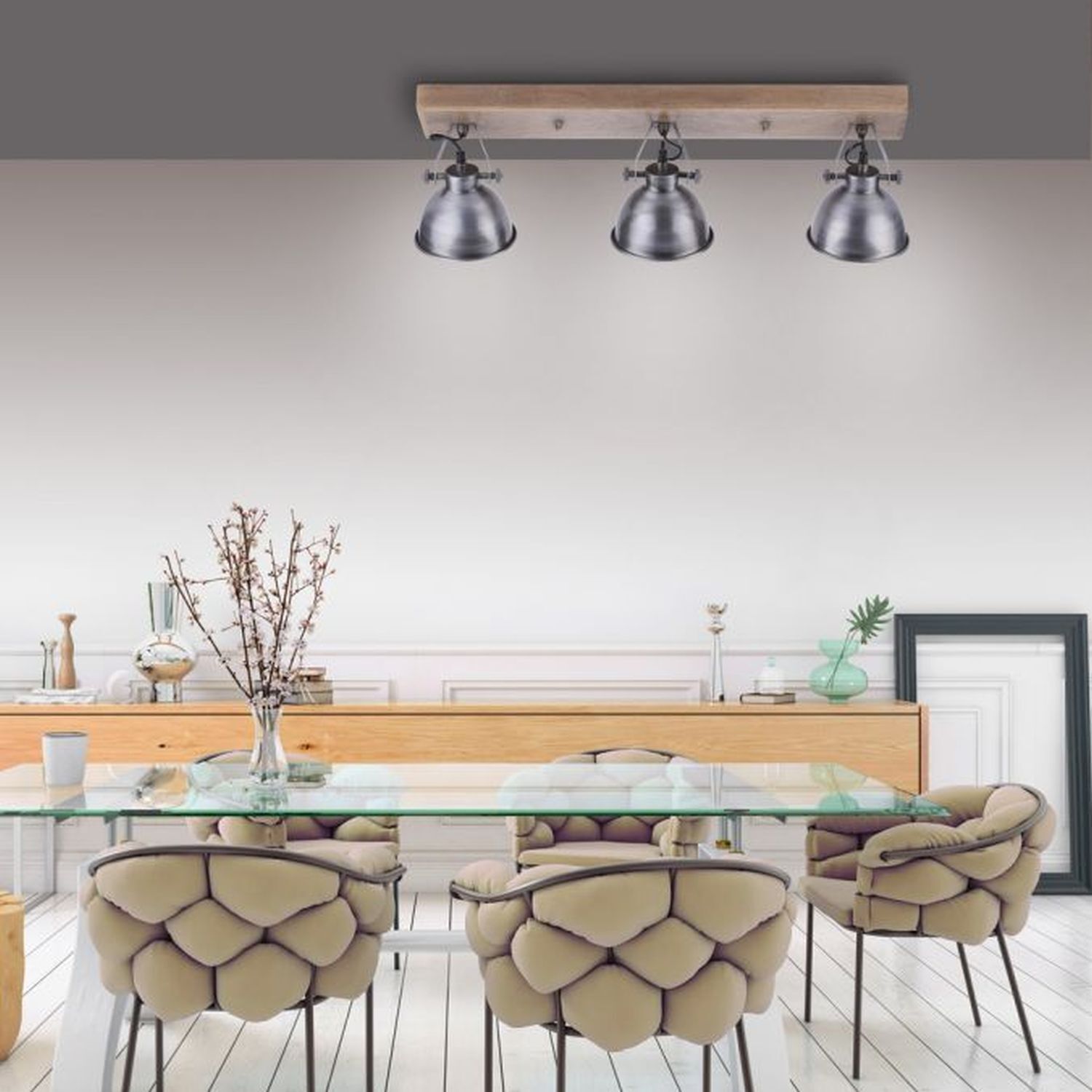 Spot de plafond industriel bois métal en fer E14 74 cm Speisesaal, Esstisch, Tisch, Innenarchitektur, Beleuchtung