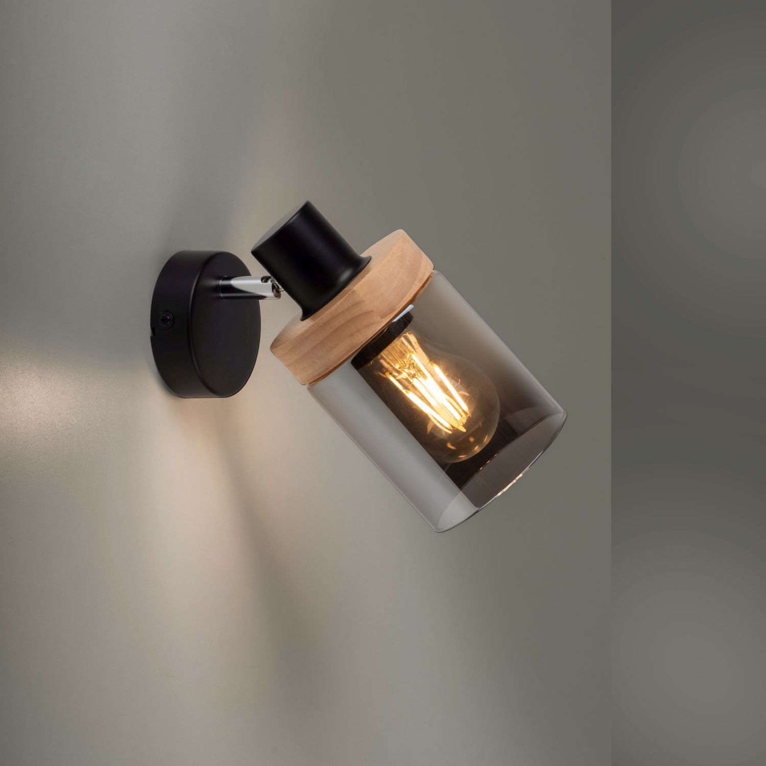 Wandstrahler Rauchglas Holz E27 T:19 cm verstellbar Beleuchtung, Flasche, Kosmetik, Parfüm