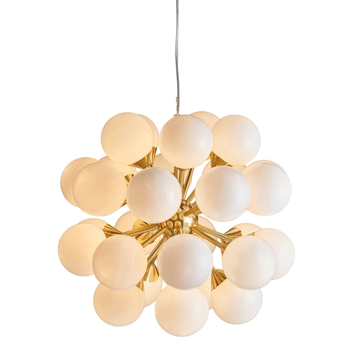 Lampe à suspendre verre métal L : 55 laiton blanc boule abat-jour 28x G9
