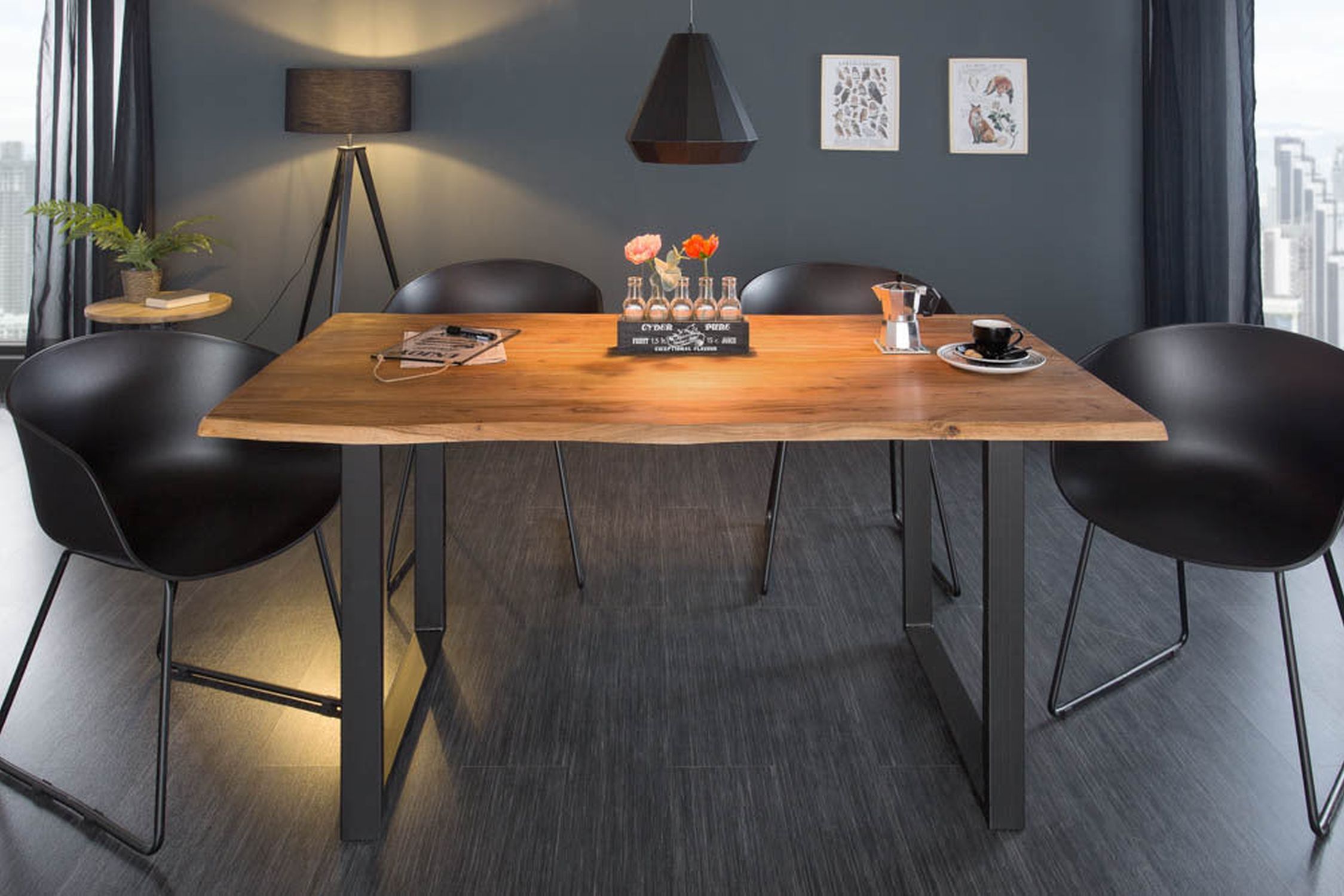 Esstisch Akazienholz Metall Baumkante 140 x 90 cm Moebel, Tabelle, Tischplatte, Esstisch, Stuhl