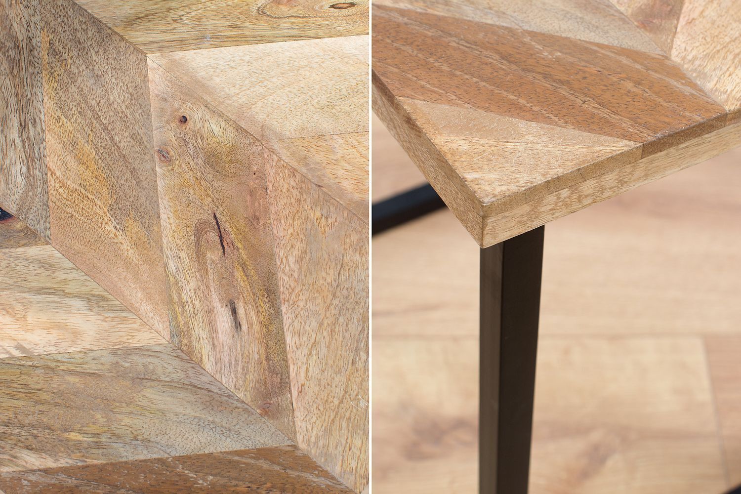 Table basse mangue bois métal 45x160 cm en noir naturel Holz, Sperrholz, Schnittholz, Tabelle, Bodenbeläge