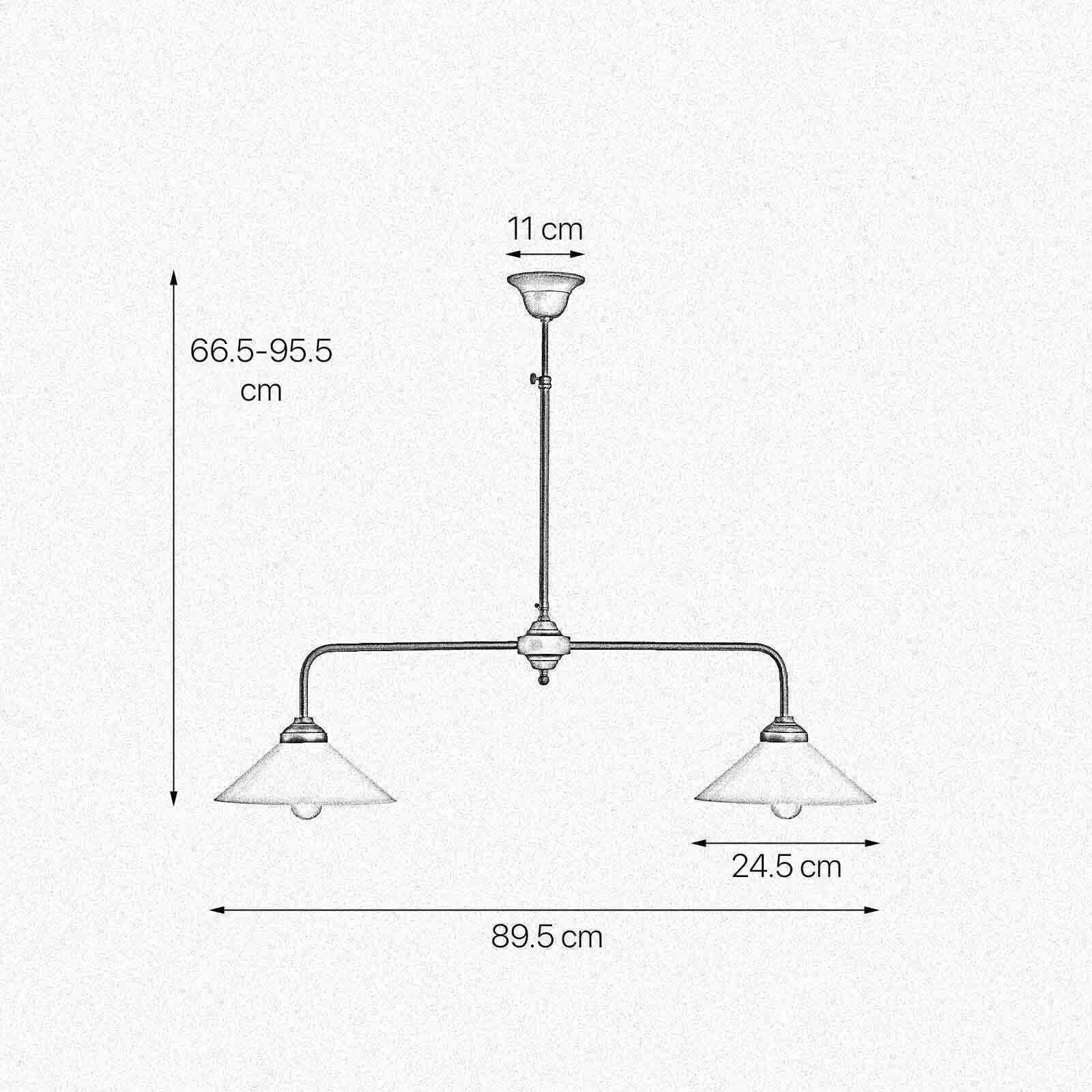 Plafonnier 2 flammes laiton verre H : max. 89,5 cm E27