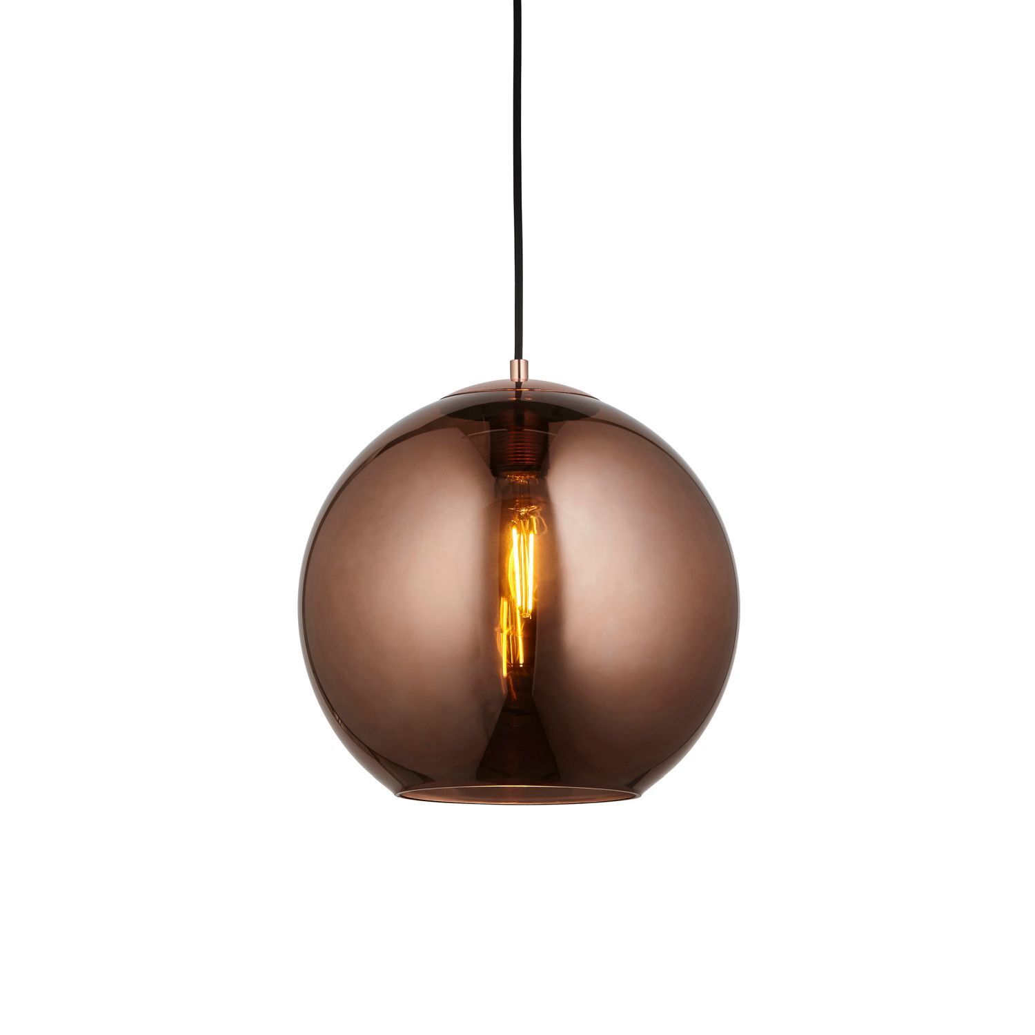 Suspension boule Ø 30 cm verre métal en noir cuivre E27