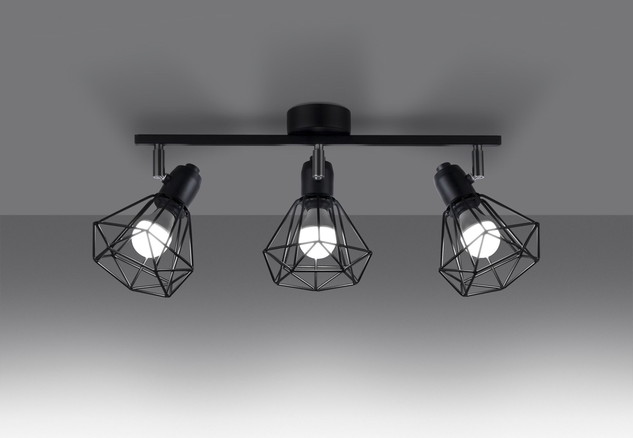 Spot de plafond noir rétro 3 flammes métal E27