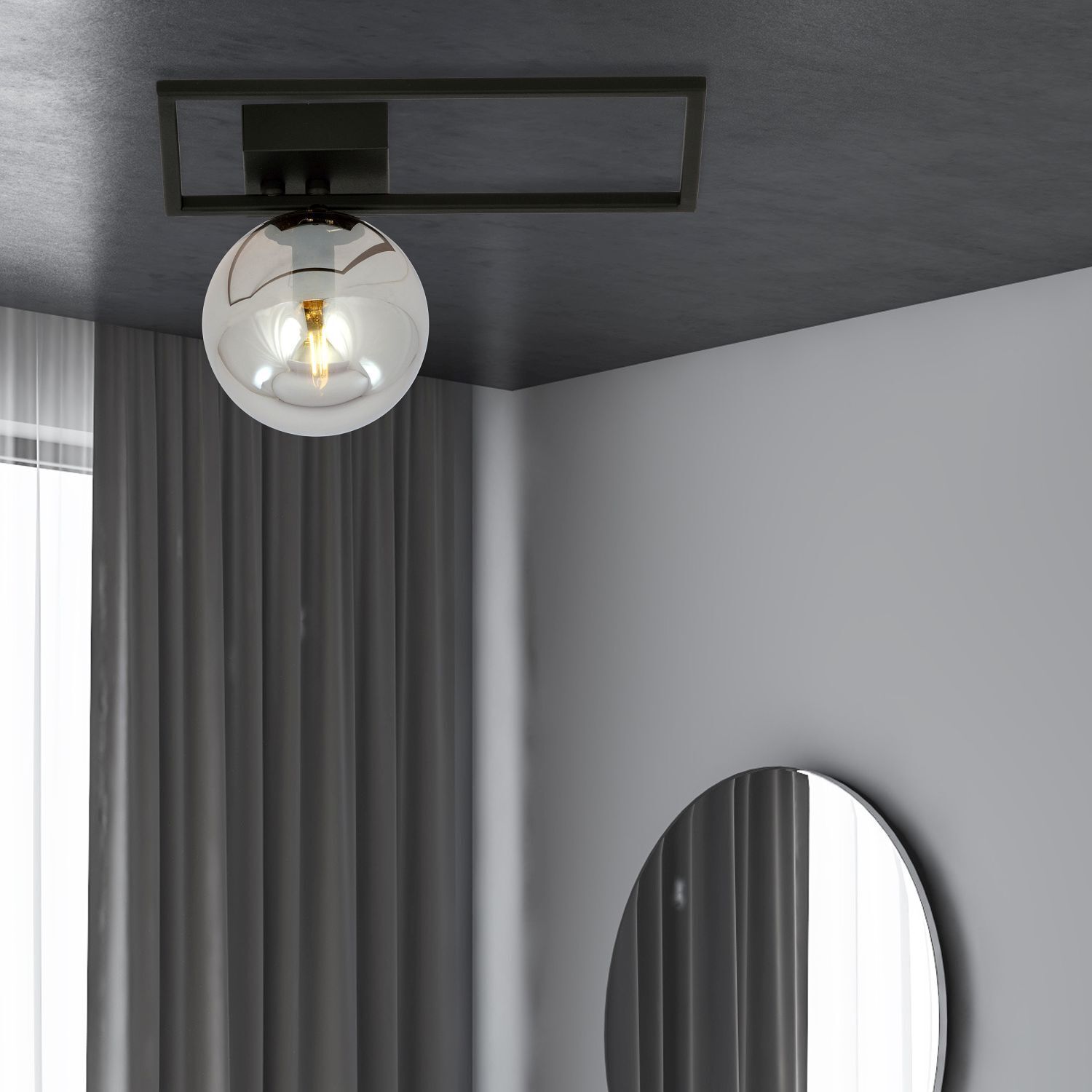 Plafonnier Noir Gris E14 L : 30 cm Abat-jour sphérique petit