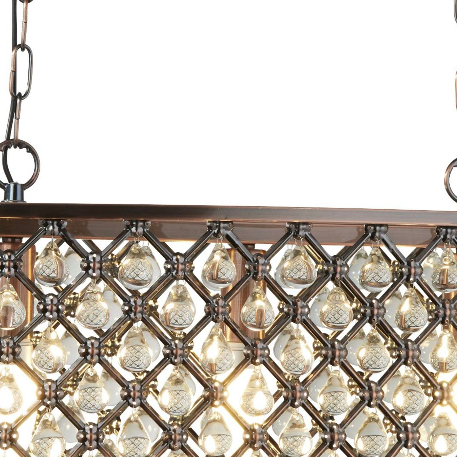 Lampe à suspendre cristal L : 60 cm 3x E14 en cuivre antique