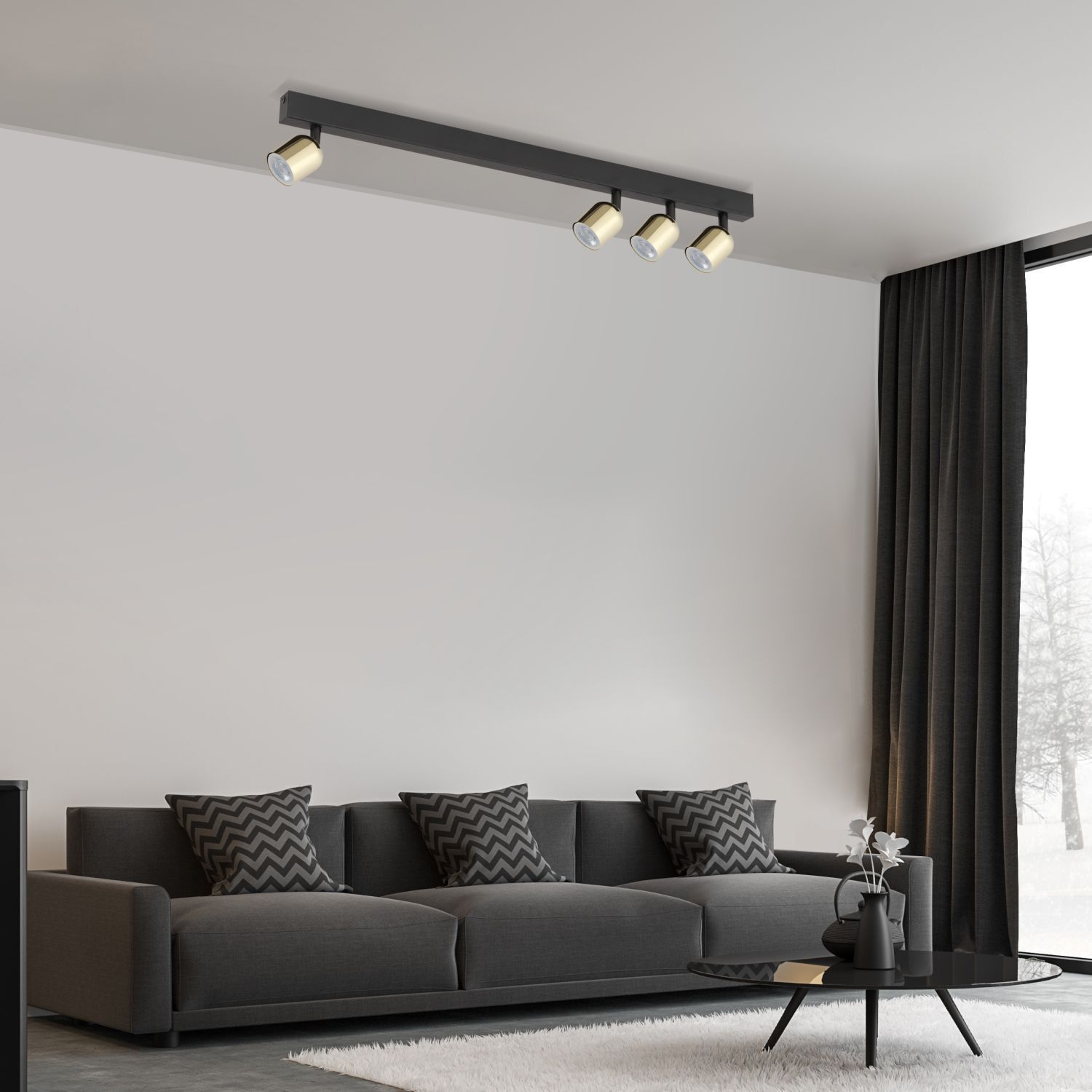 Plafonnier réglable métal 94 cm long noir or Lampe, Drinnen, Wohnzimmer, Zimmer, Innenarchitektur