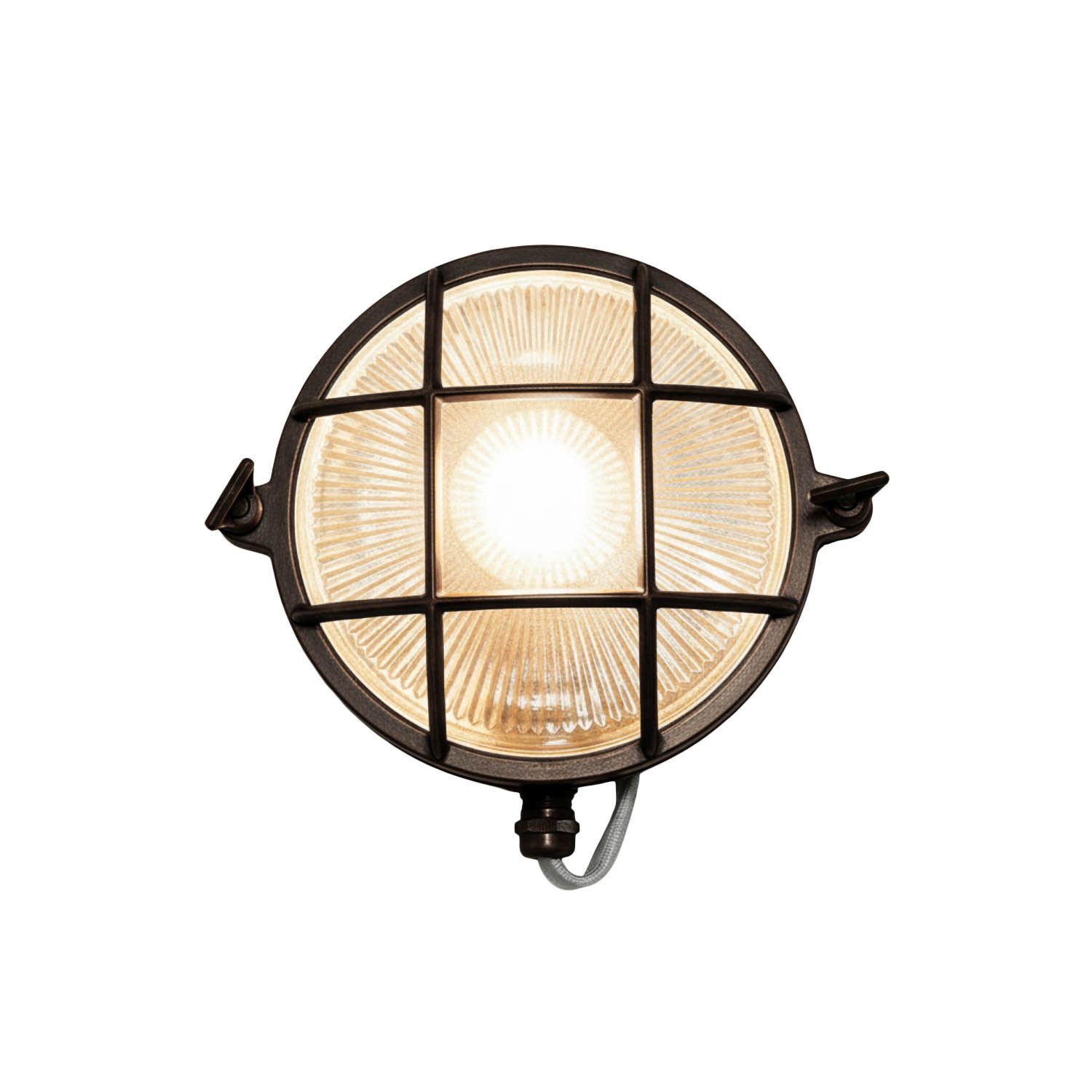 Kellerleuchte Echt-Messing Glas Ø 24 cm IP64 E27 rund Leuchte, Deckenleuchte, Lampe