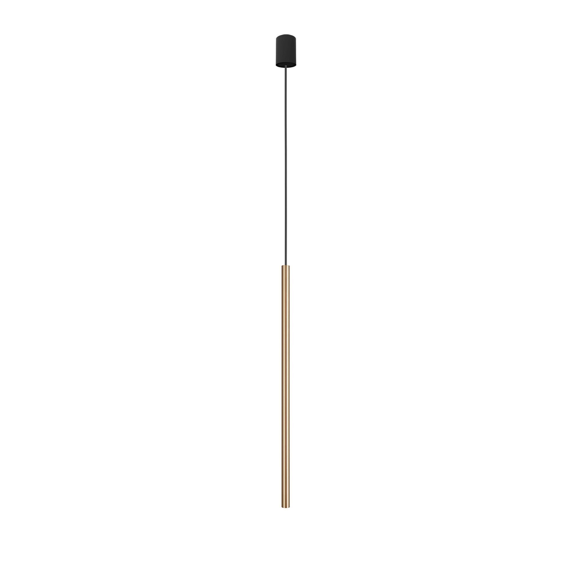 Hängeleuchte, Pendelleuchte, Metallstab, schwarzes Kabel, goldene Röhre