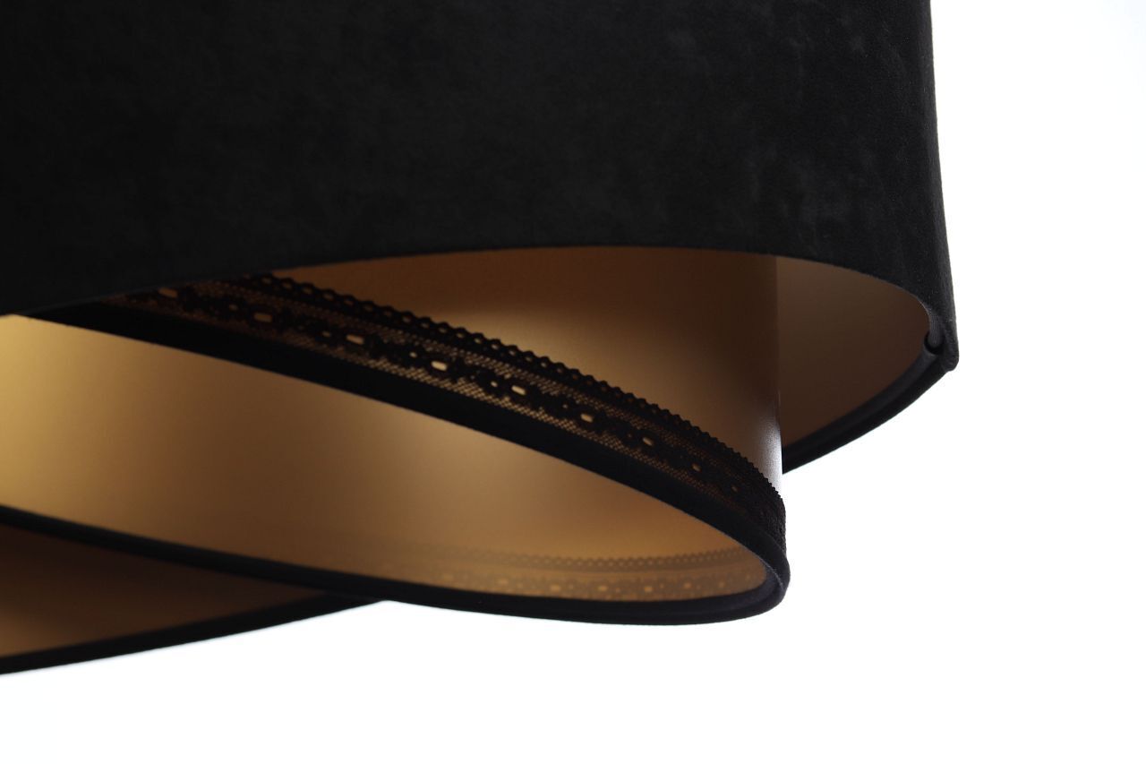 Lampe à suspendre E27 ronde Ø 50 cm Noir Or Tissu Dentelle Moderne