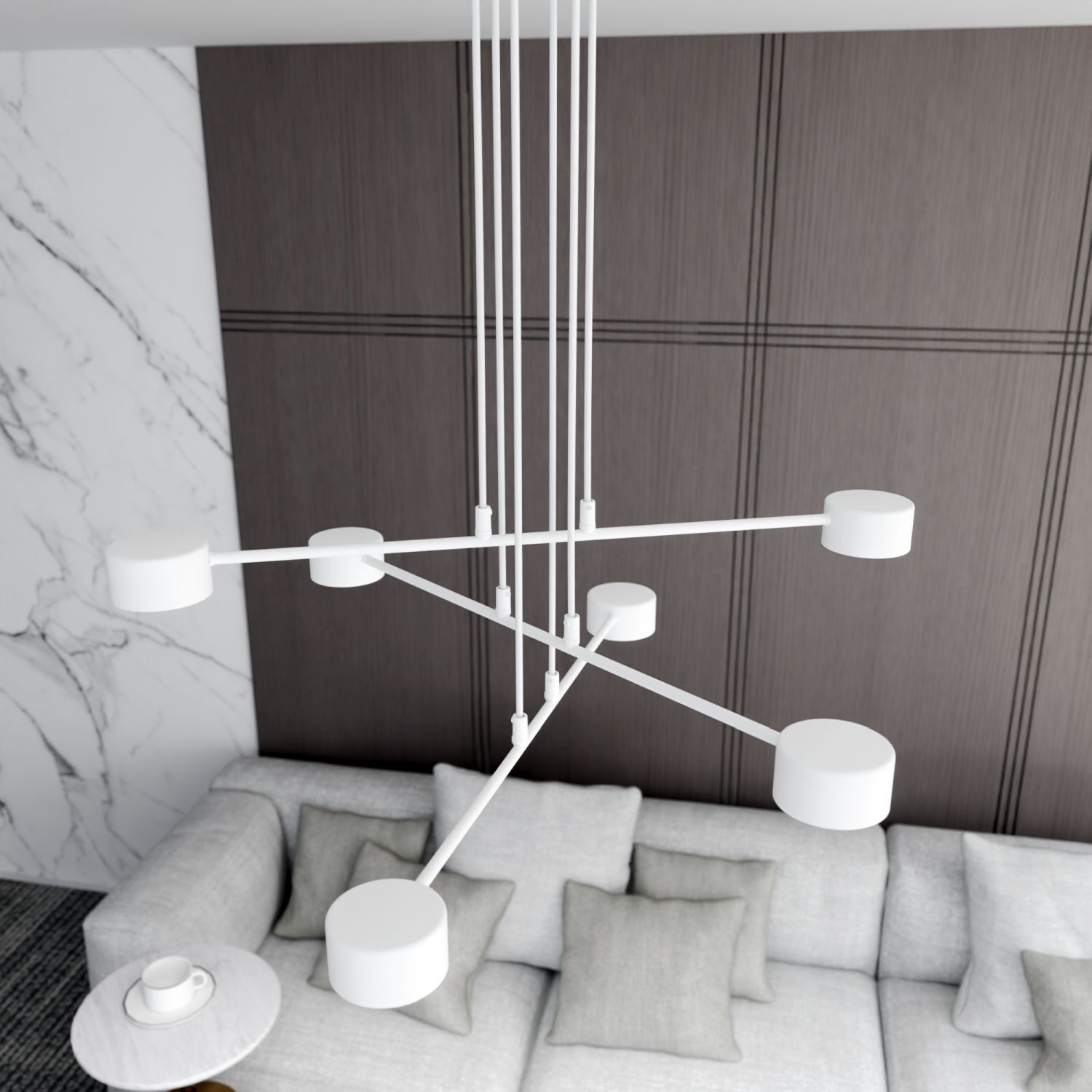 Pendelleuchte Metall Weiß B: 70 cm H: max. 100 cm verstellbar Lampe, Kronleuchter