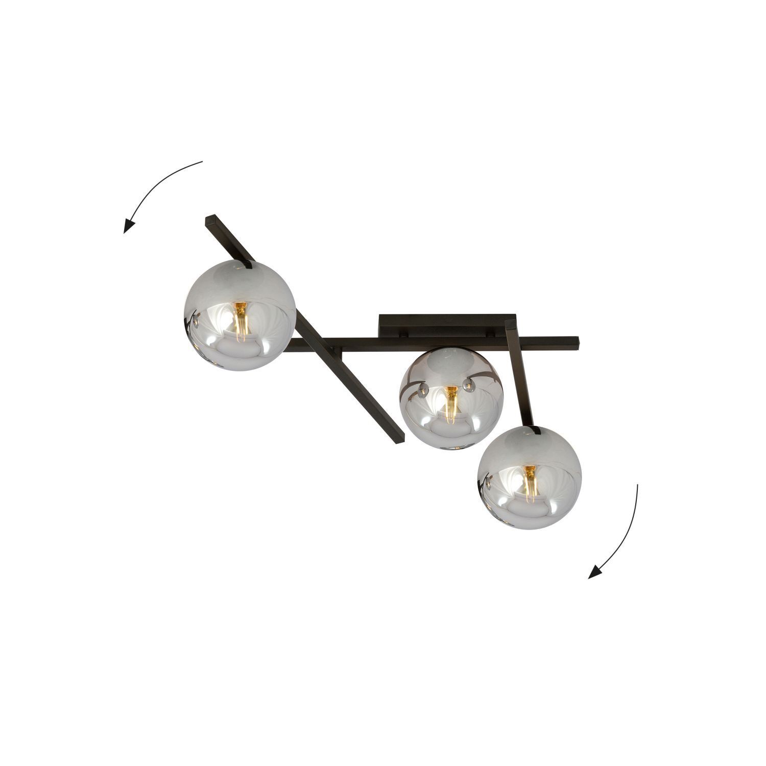 Plafonnier 3 flammes L : 50 cm Verre fumé Métal E14
