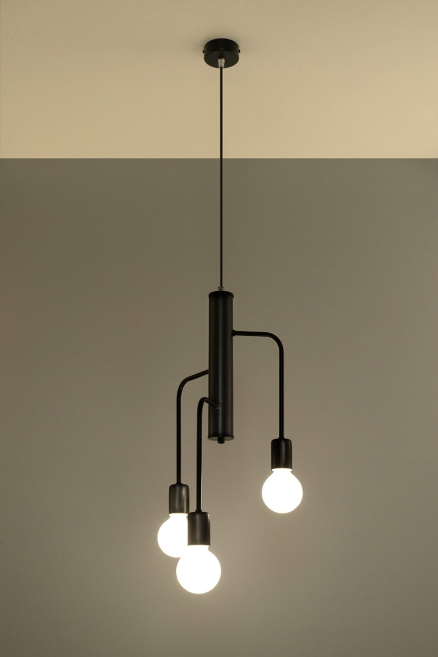 Suspension Noir Métal Rétro 3 feux E27 NERVIA