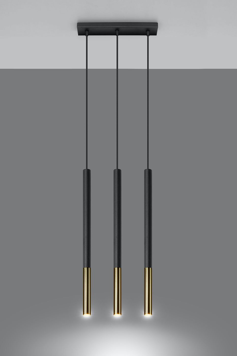 Lampe à suspendre métal noir or allongée 3 flammes G9