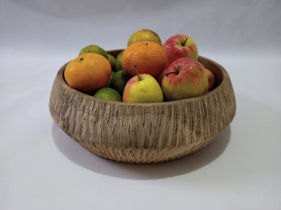 Bol en teck bois 25 x 27 x 9 cm pièce unique travail manuel Schale, Obst, Pflanze, Produzieren, Apfel
