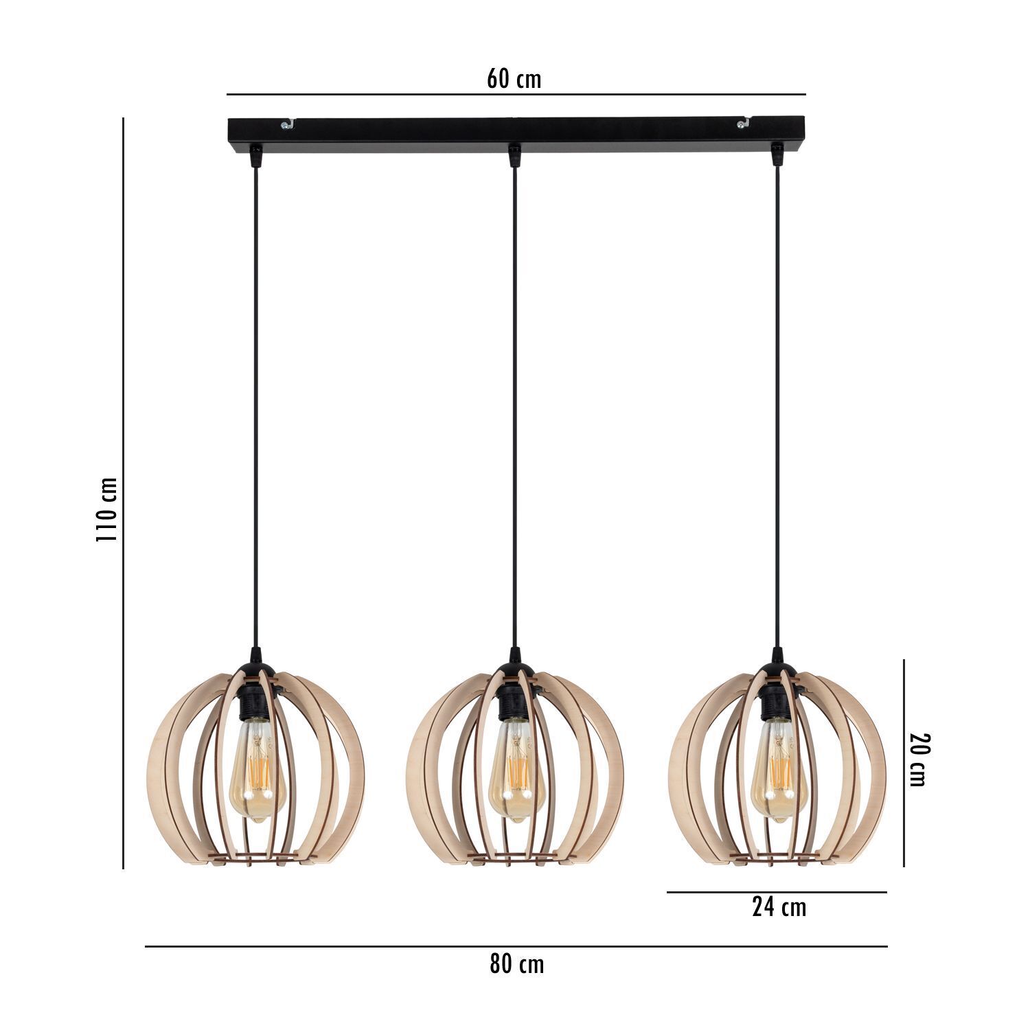 Longue lampe à suspendre bois métal E27 L:80 cm confortable