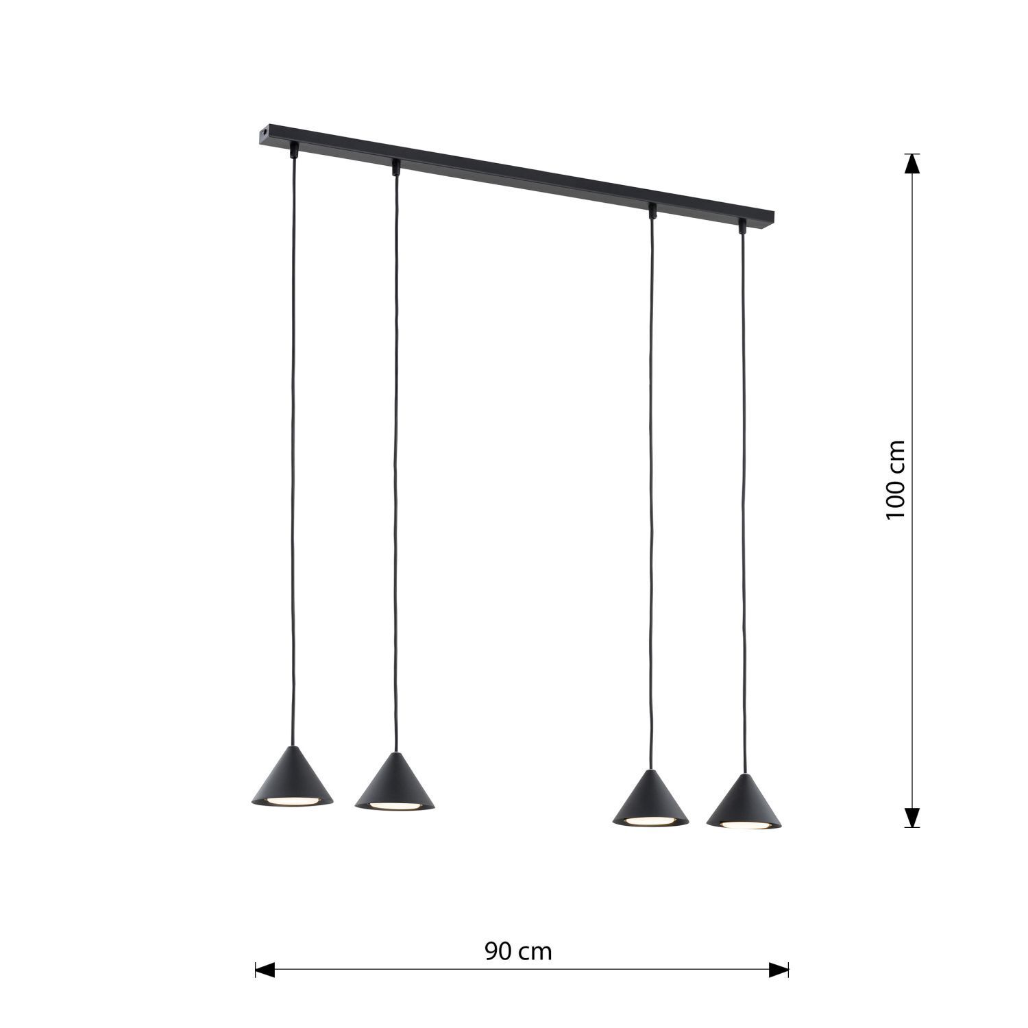Lampe à suspendre métal L : 90 cm Noir GX53 4 flammes