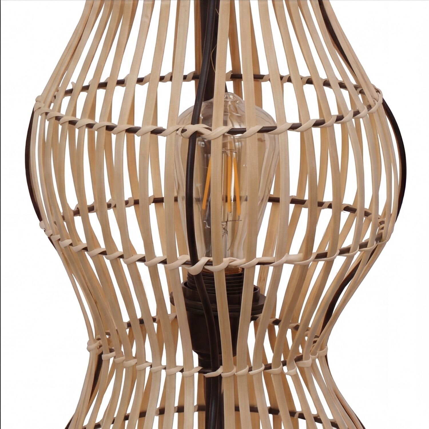 Moderne Stehlampe Bambus Natur Schwarz E27 60 cm 2-flmg Lampenschirm, Rattanlampe, Geflochtene Lampe, Holzlampe, Pendelleuchte