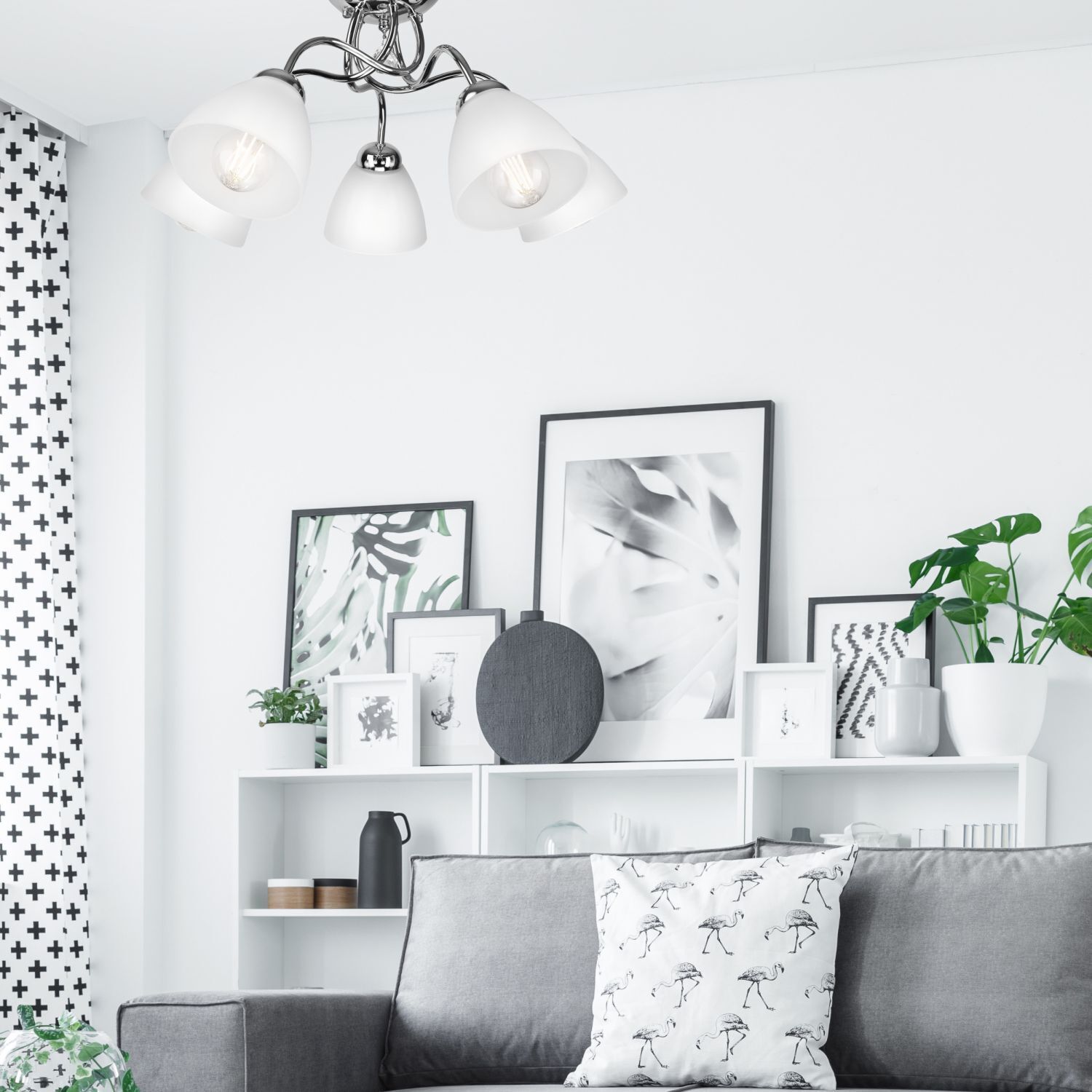 deko-raum, wohnzimmer, wandbild, pflanze, lampe