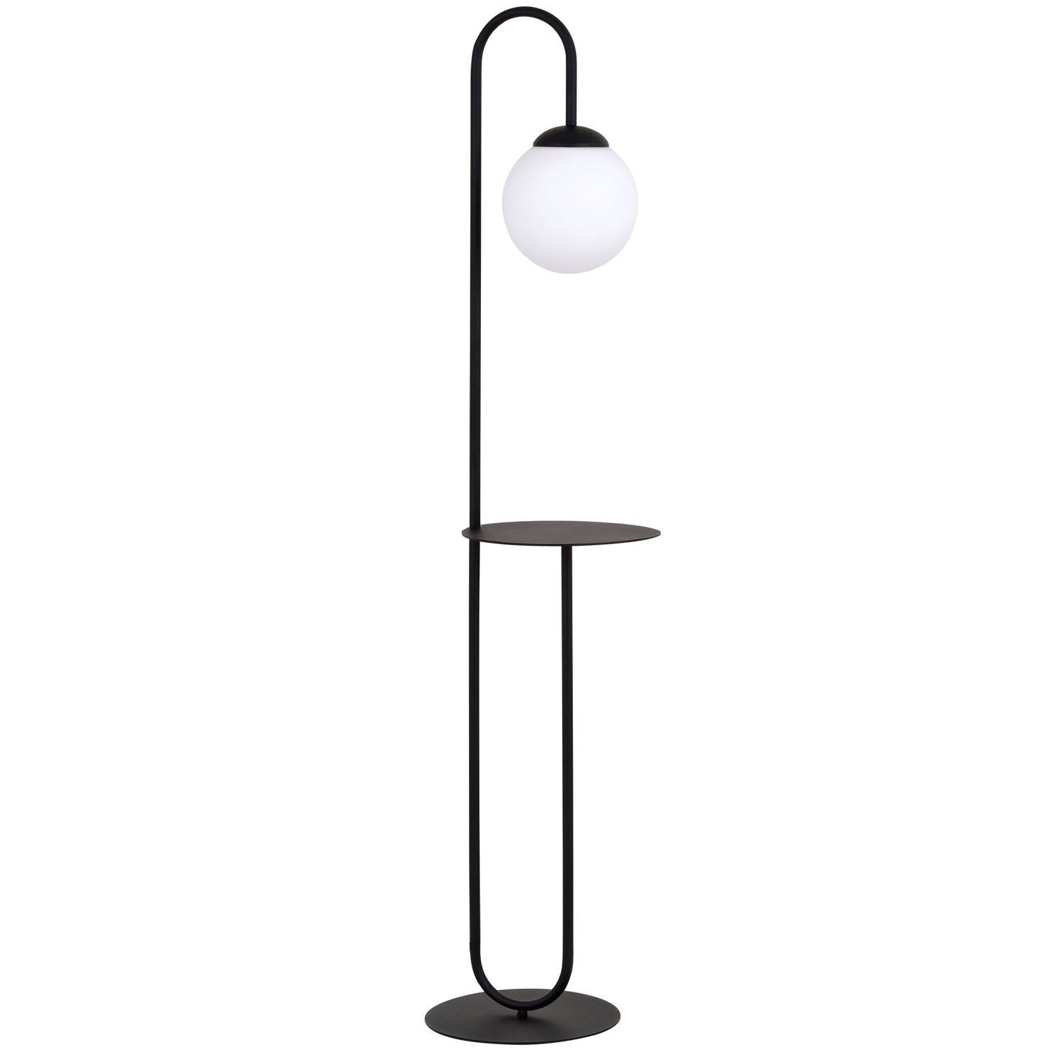 Lampadaire 150 cm avec tablette E14 Noir Blanc Abat-jour sphérique