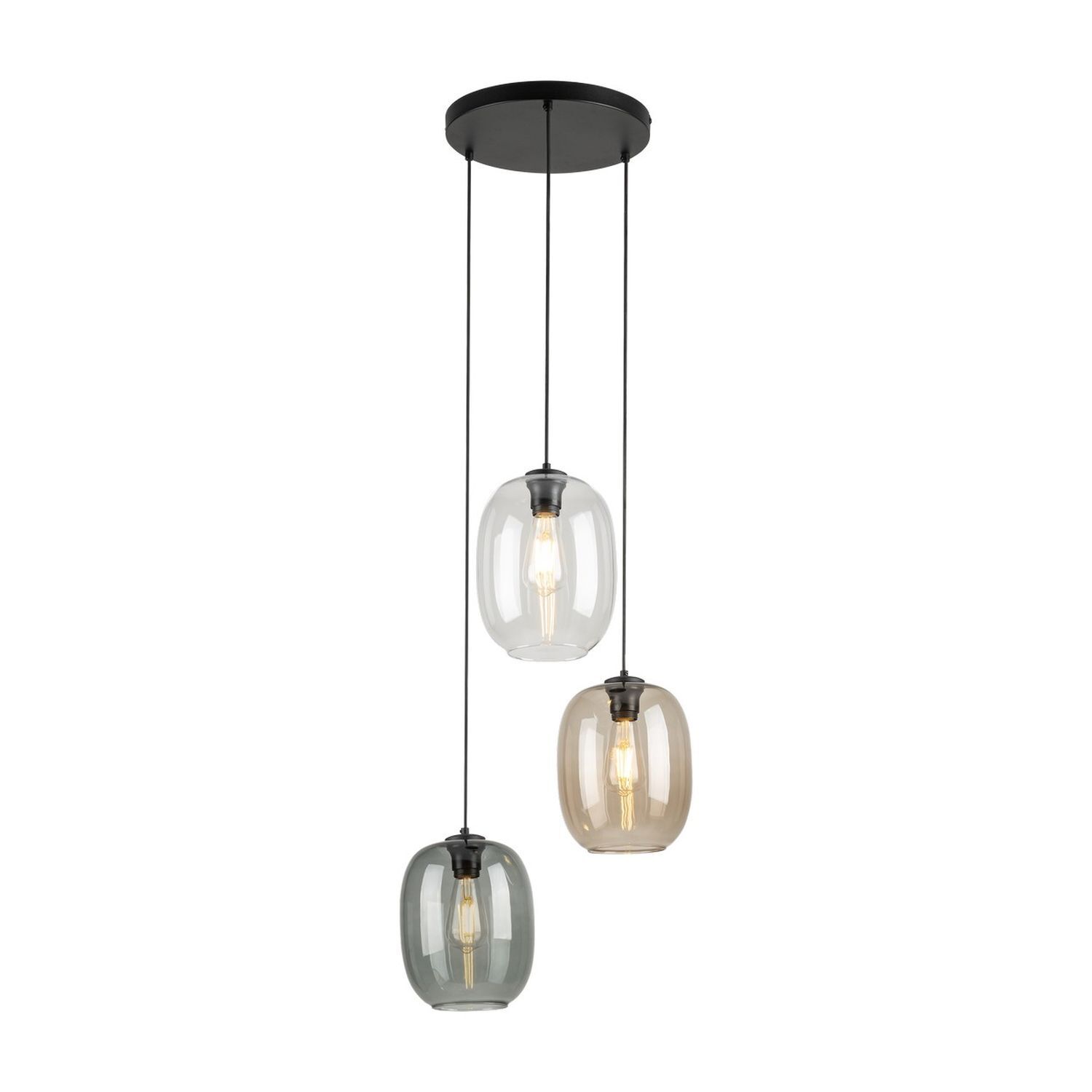 Hängelampe Rauchglas H: max. 110 cm Ø 45 cm 3-flammig E27 Leuchter, Lampe