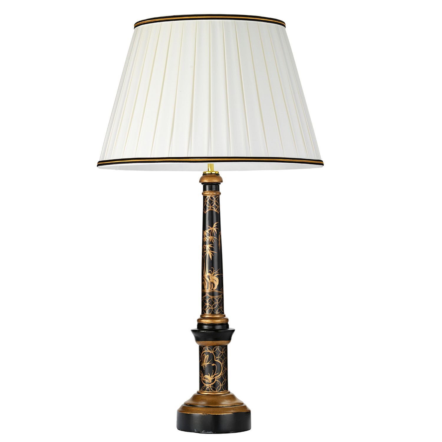 Grande lampe de table 87 cm tissu bois crème noir or