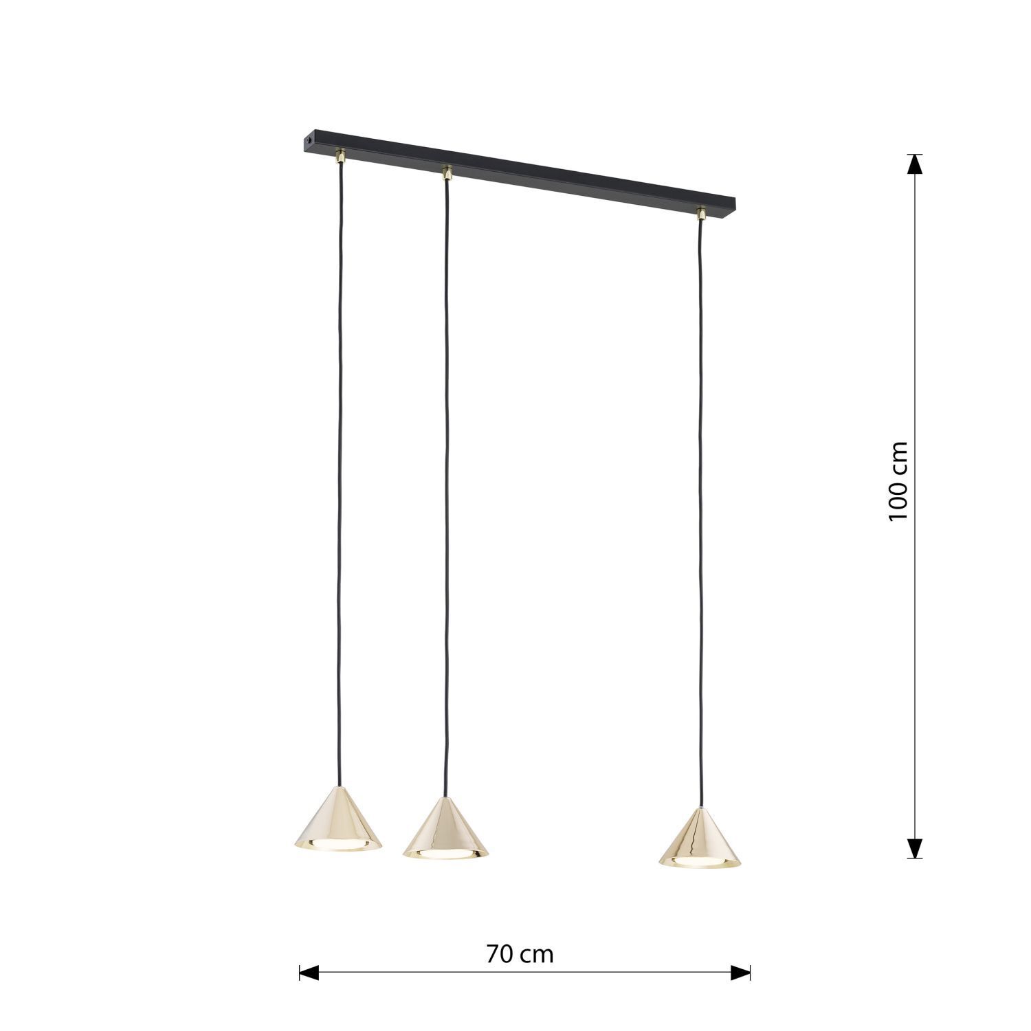 Lampe à suspendre métal L : 70 cm en noir or GX53 3-flamme