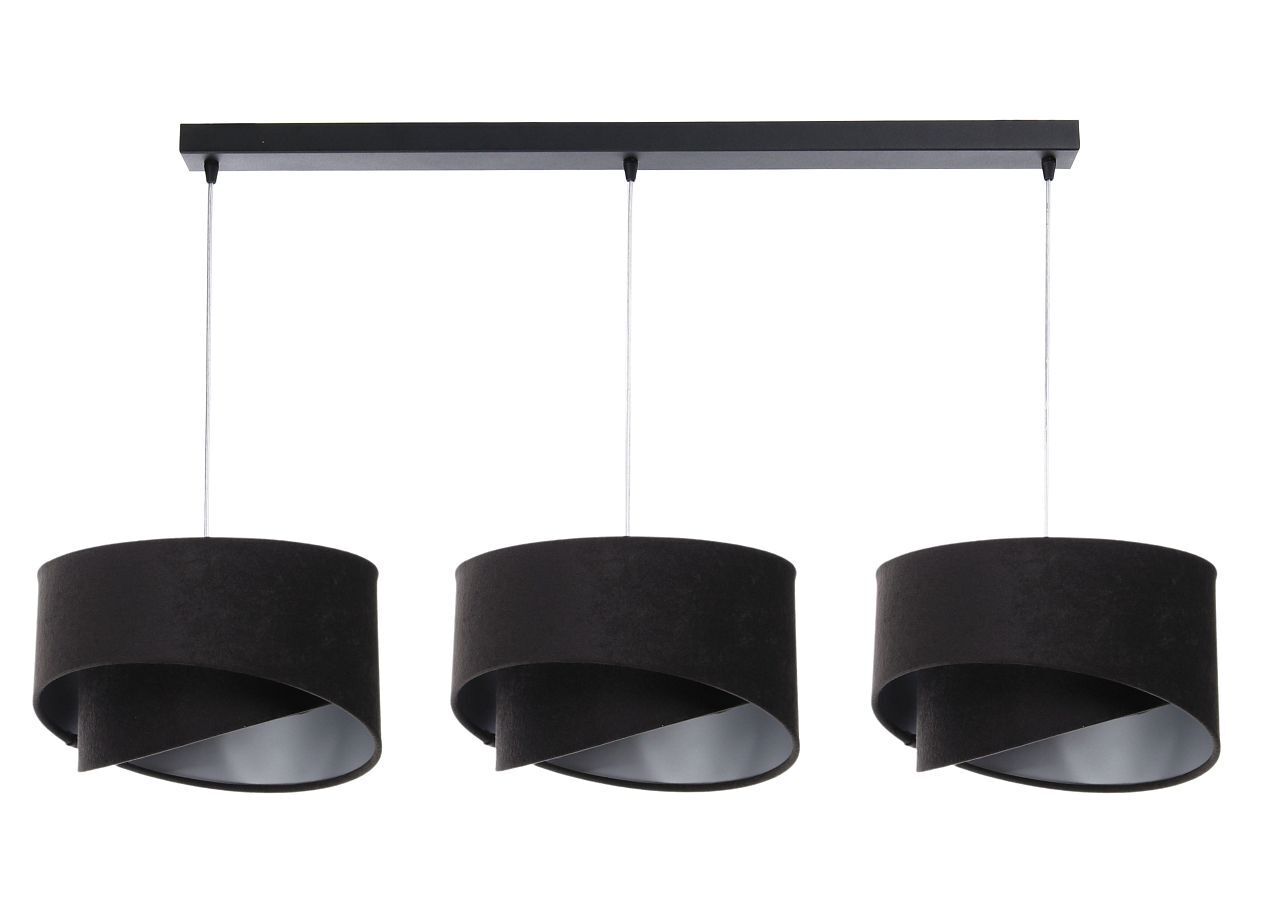 Suspension tissu 3 flammes E27 noir argent réglable Lampe, Kronleuchter