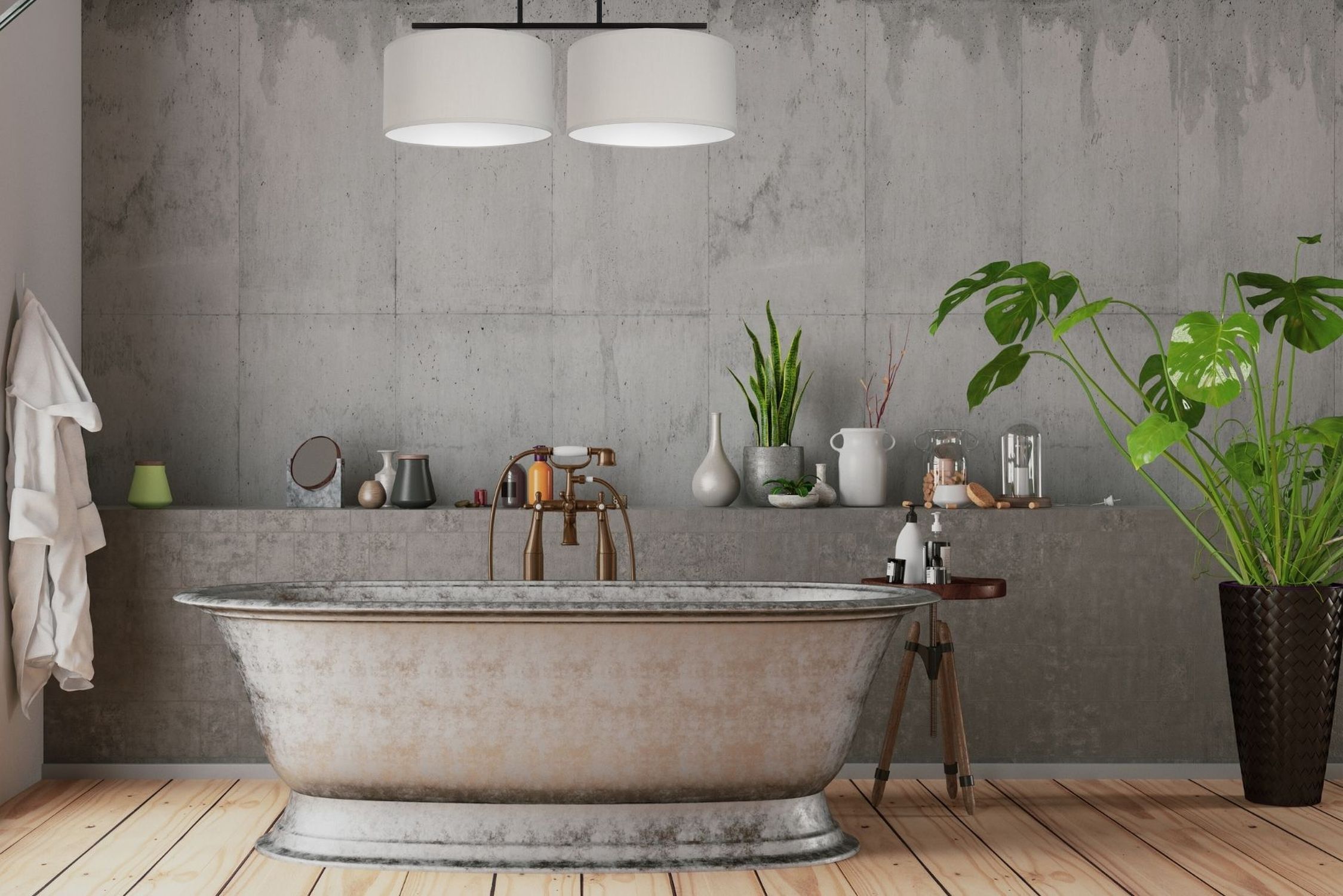 Blendarme Deckenlampe Stoff Schwarz Grau Weiß E27 70 cm Badewanne, Metall, Freistehende Badewanne, Duschtisch, Pflanze