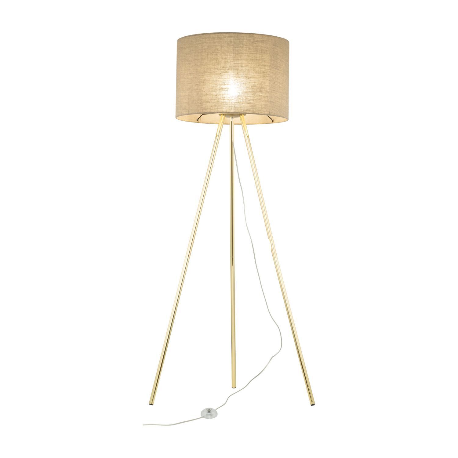 Lampadaire tripode Or Marron 160 cm Métal Lin E27