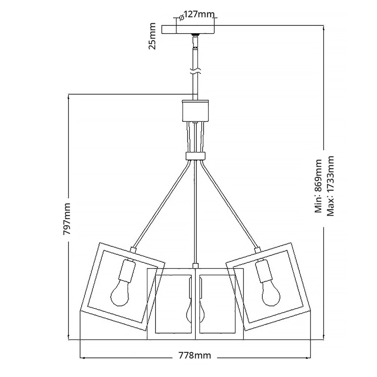 Lampe à suspendre métal E27 L : 77,8 cm réglable en hauteur en bronze