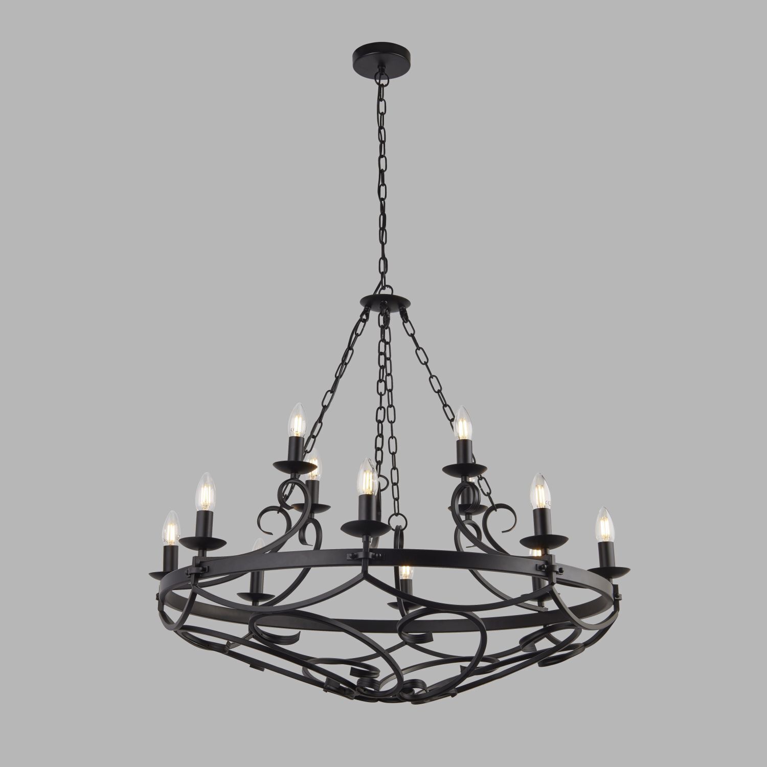 Lustre fer forgé Ø 89 cm Noir Rustique 12x E14