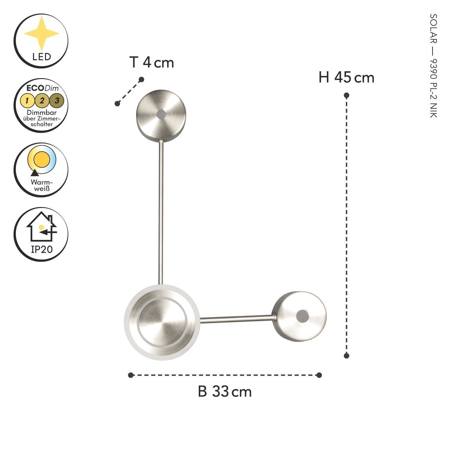 Applique LED aluminium dimmable H:44 cm 3000 K argent Lampe, Pendellampe, Edelstahl, LED, verstellbar
