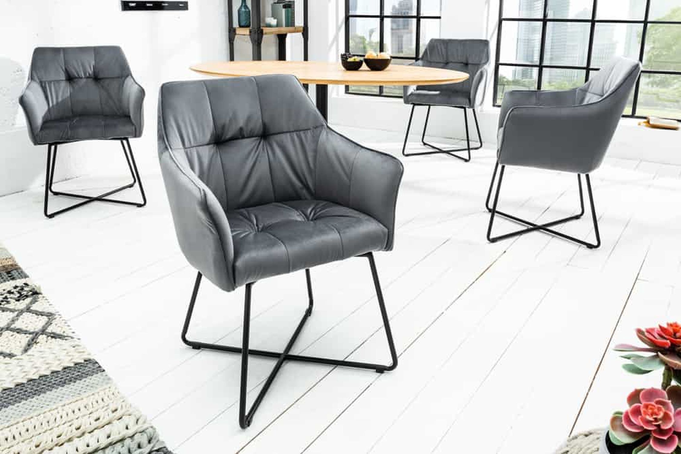 Chaise avec accoudoirs Gris Noir en velours Métal design moderne