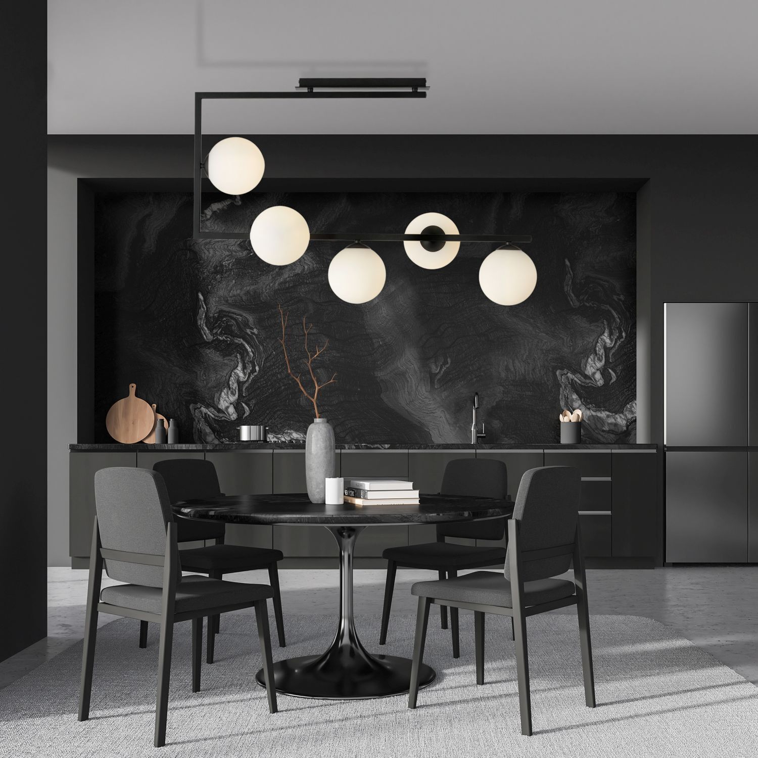 Grand plafonnier L : 83 cm H : 55 cm Métal Verre Noir Blanc